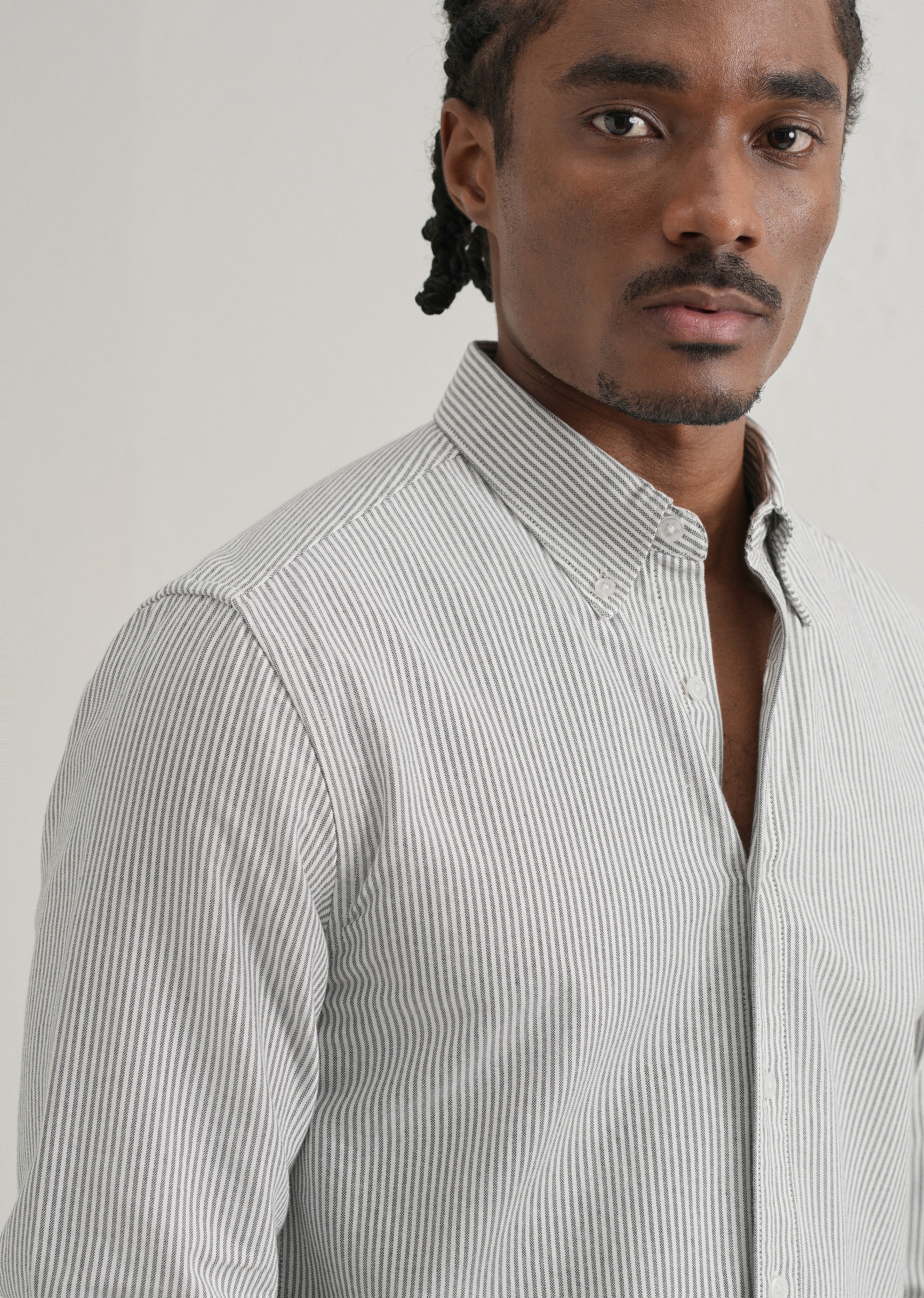 Black Vertical Striped Cotton Shirt - Image 2