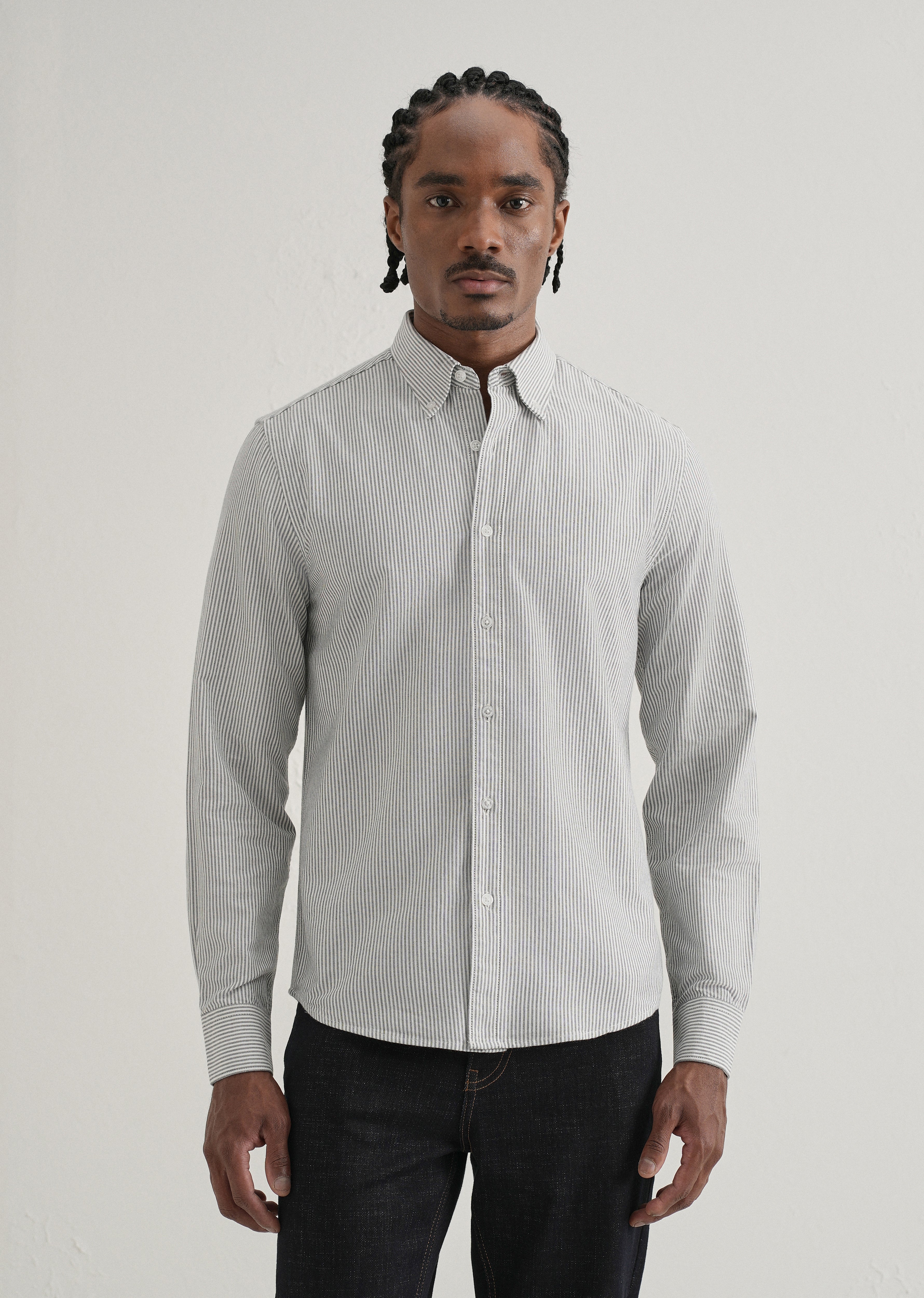 Black Vertical Striped Cotton Shirt - Image 3