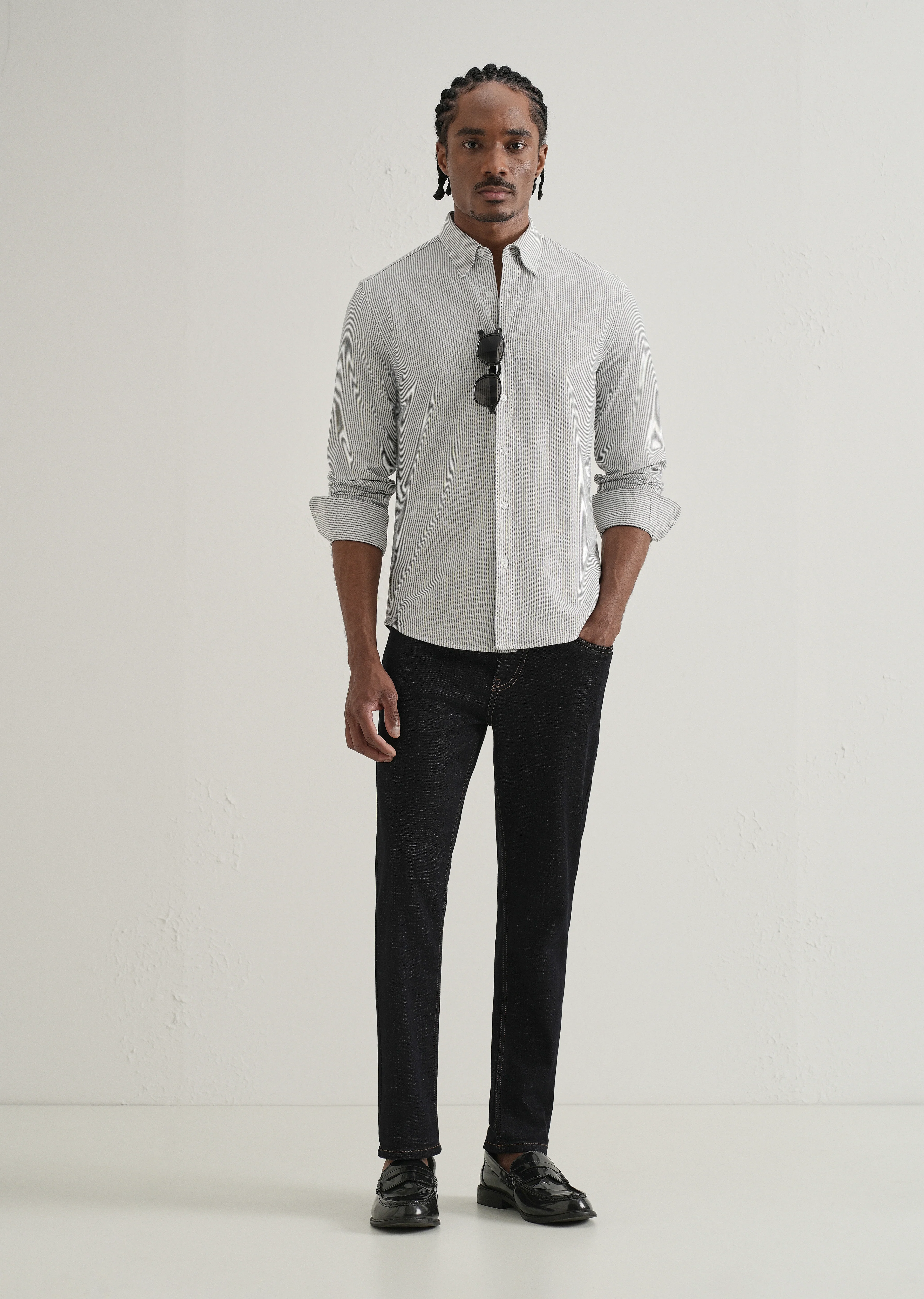 Black Vertical Striped Cotton Shirt - Image 6