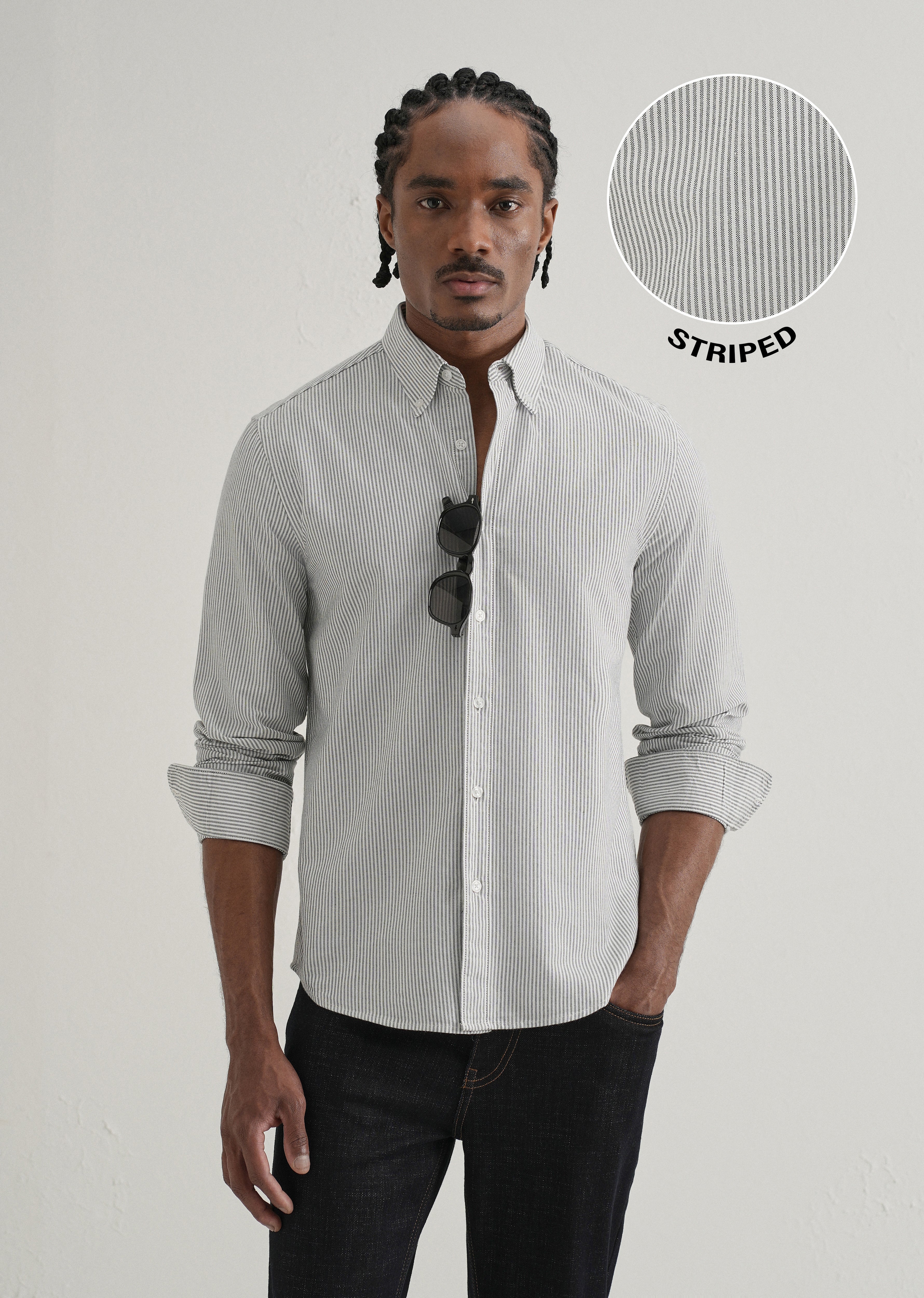 Black Vertical Striped Cotton Shirt - Image 7