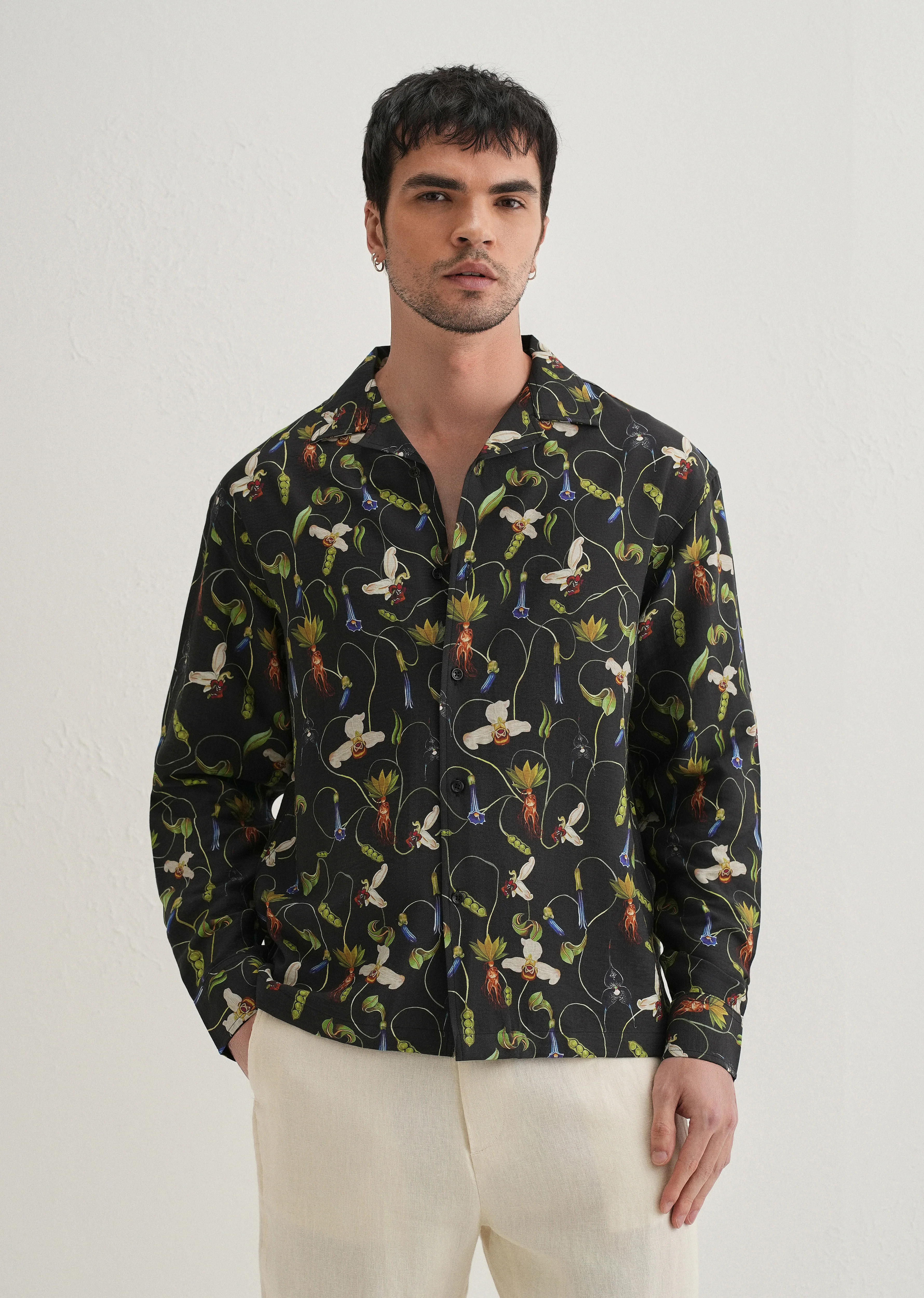 Black Vintage Orchid Printed Shirt - Image 3