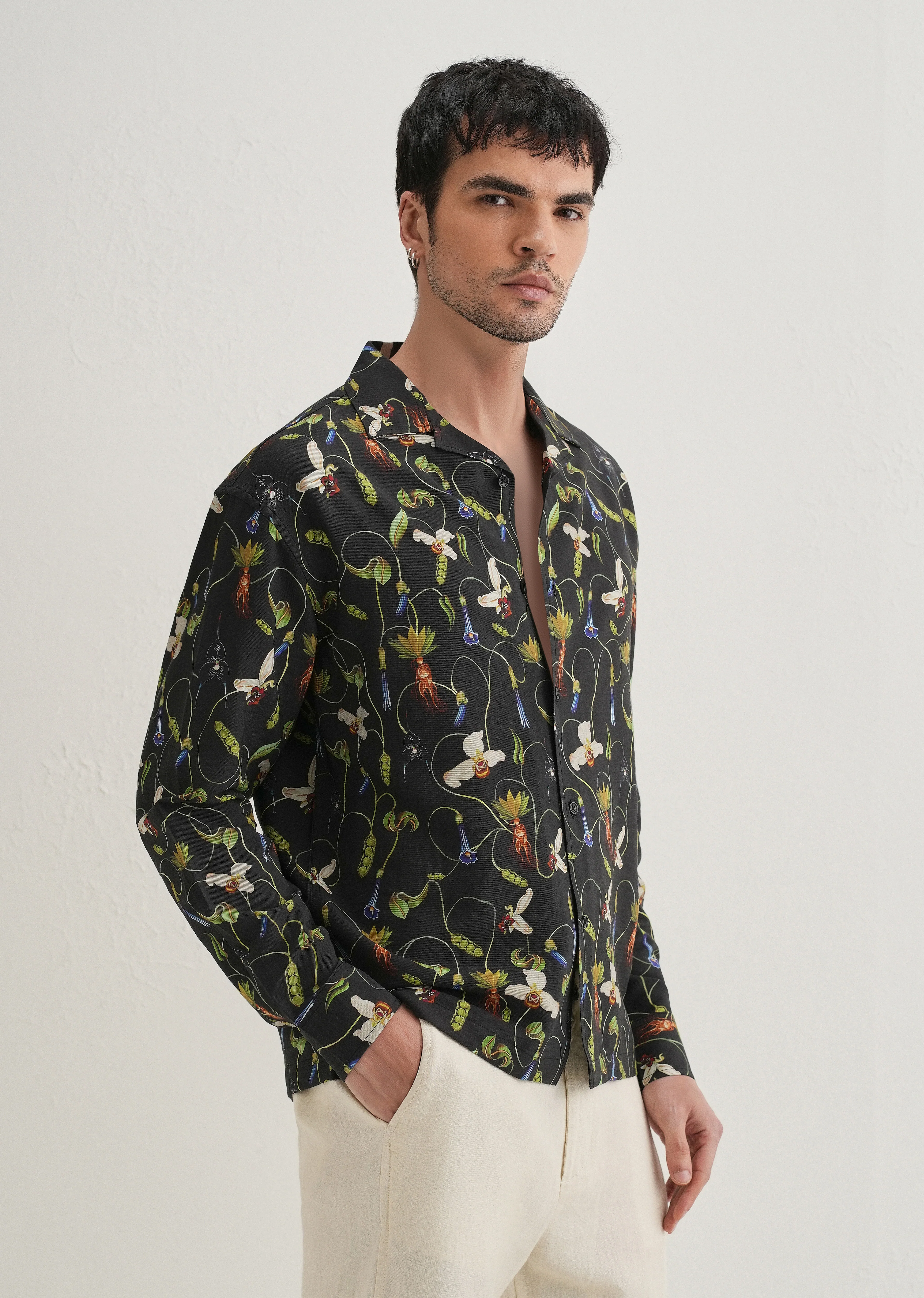 Black Vintage Orchid Printed Shirt - Image 4