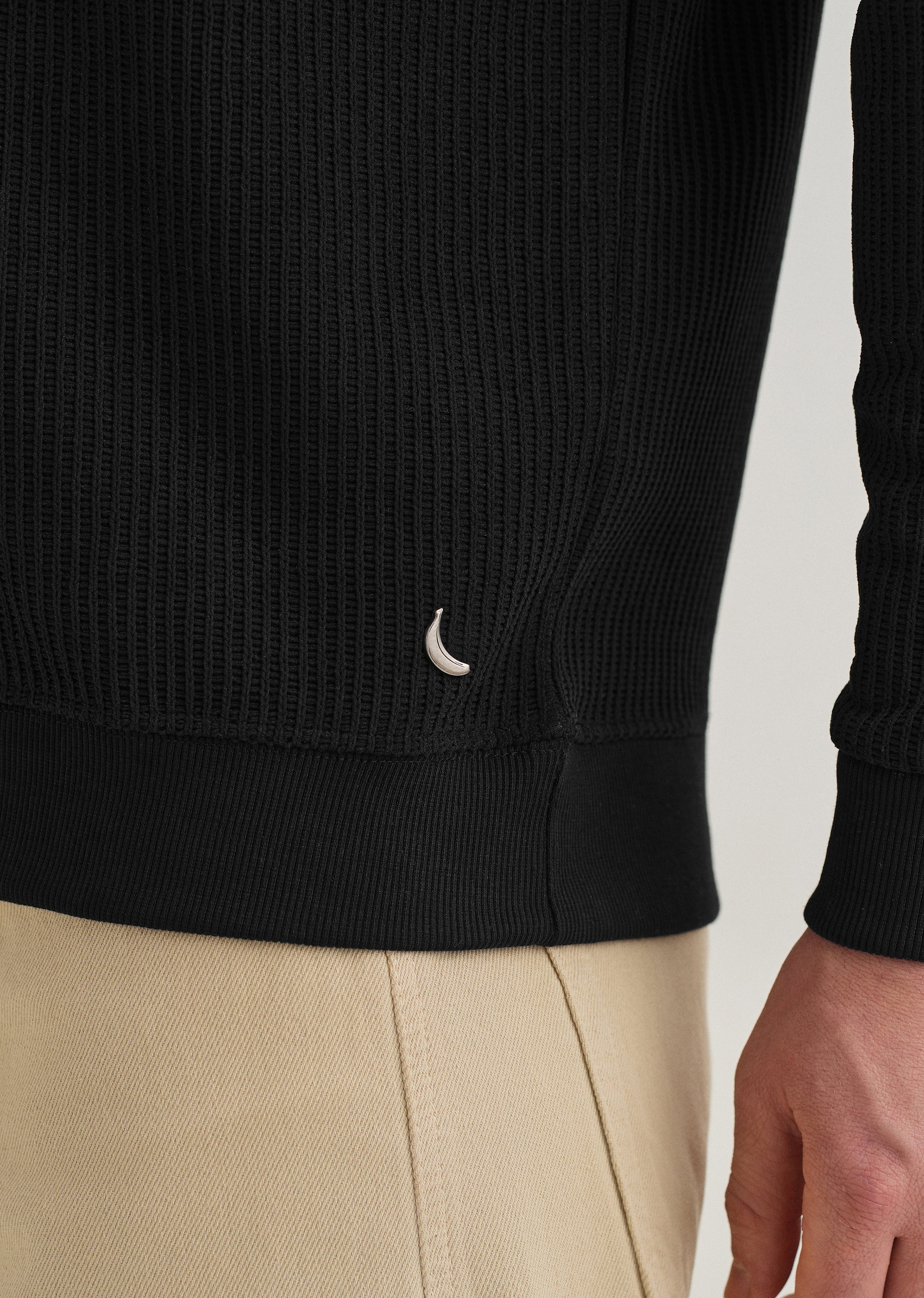 Black Waffle Knit Polo Sweatshirt - Image 4