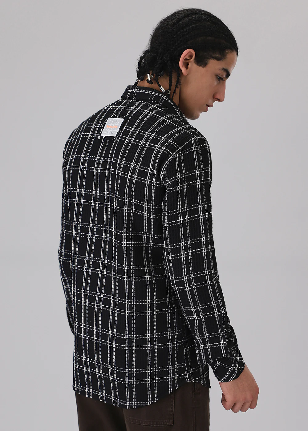 Black Waffle Plaid Check Shirt - Image 4