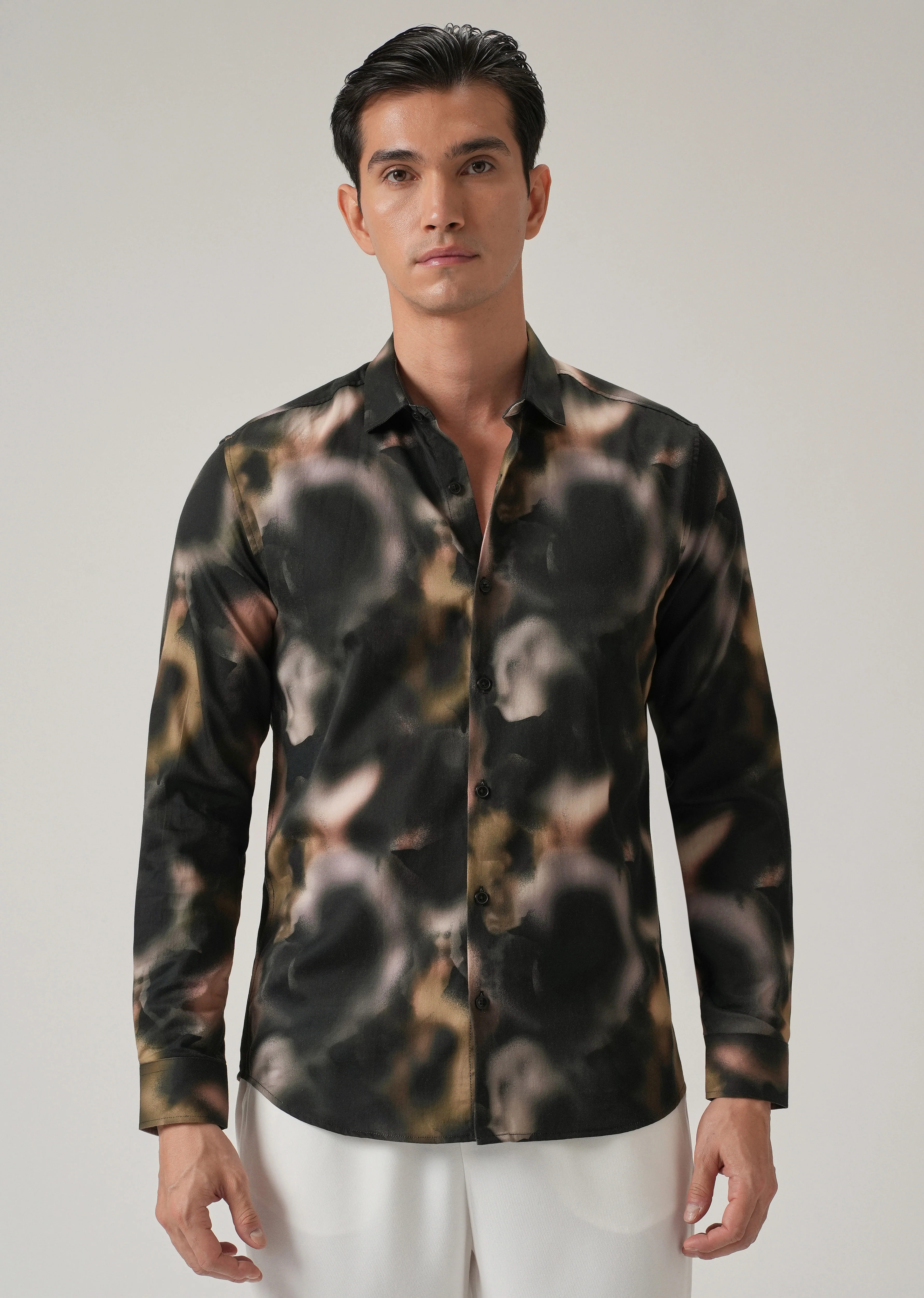 Black Wash Abstract Print Shirt - Image 3