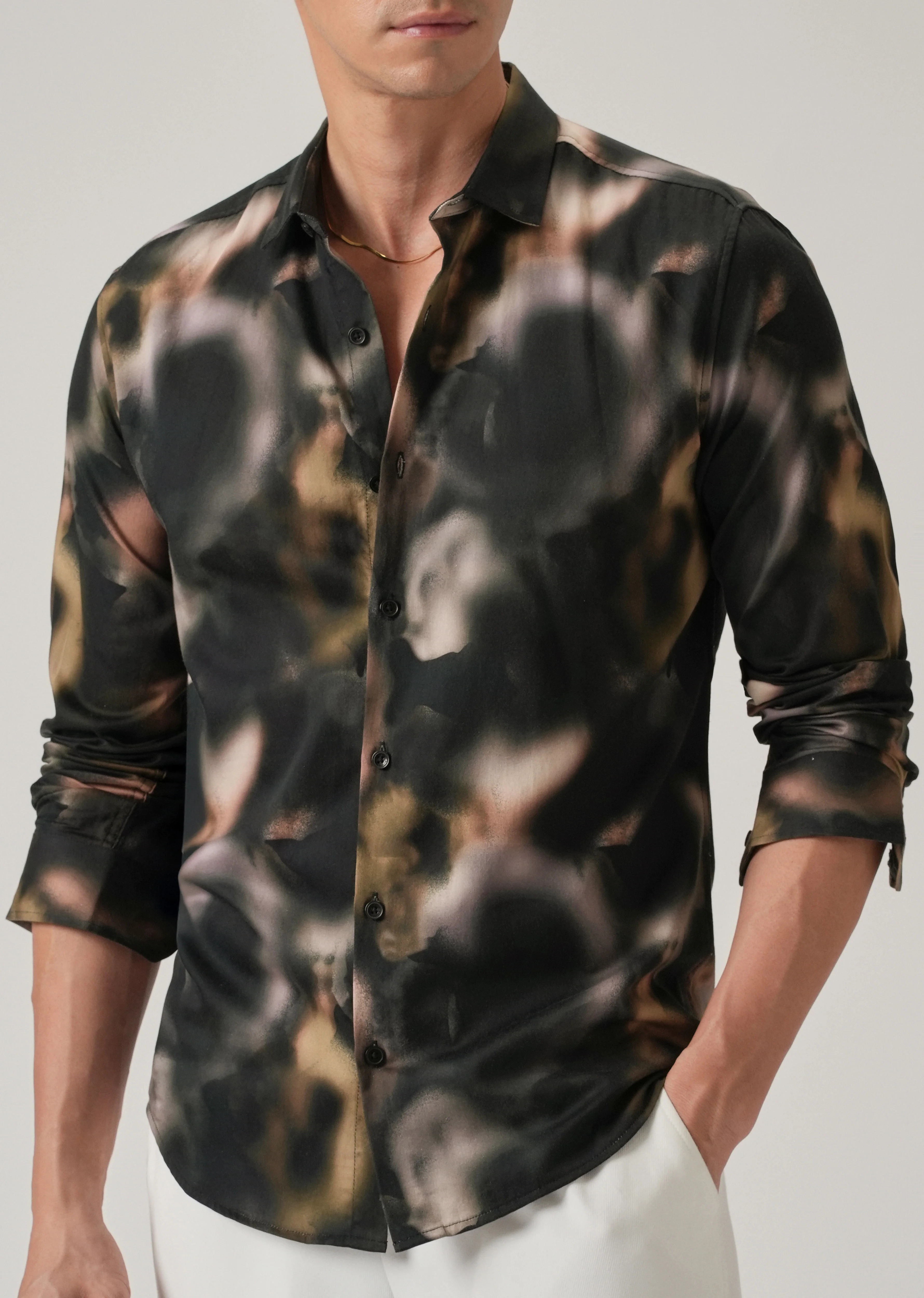 Black Wash Abstract Print Shirt - Image 7