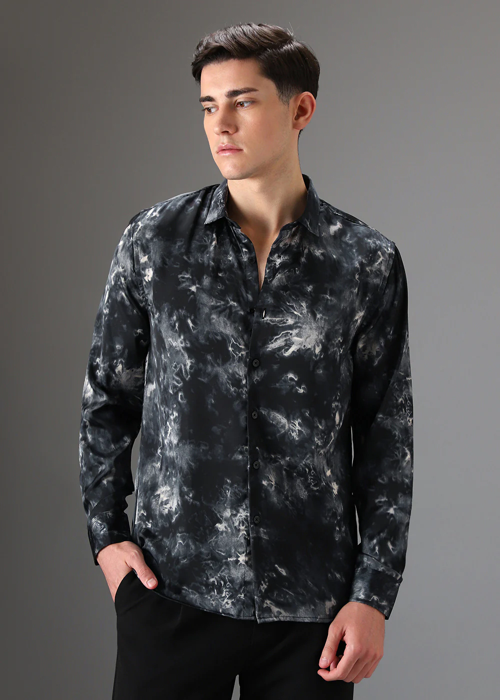 Black Wash Abstract Printed Shirt - Image 3