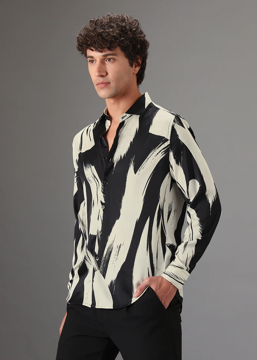Black White Abstract Printed Shirt - Image 5