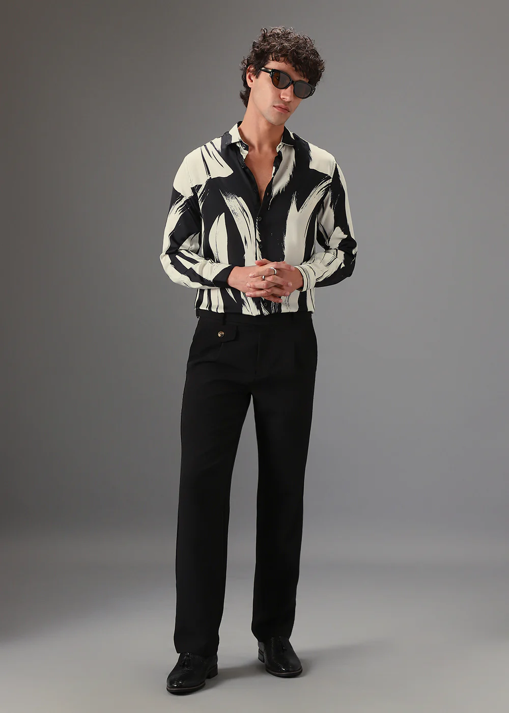Black White Abstract Printed Shirt - Image 6