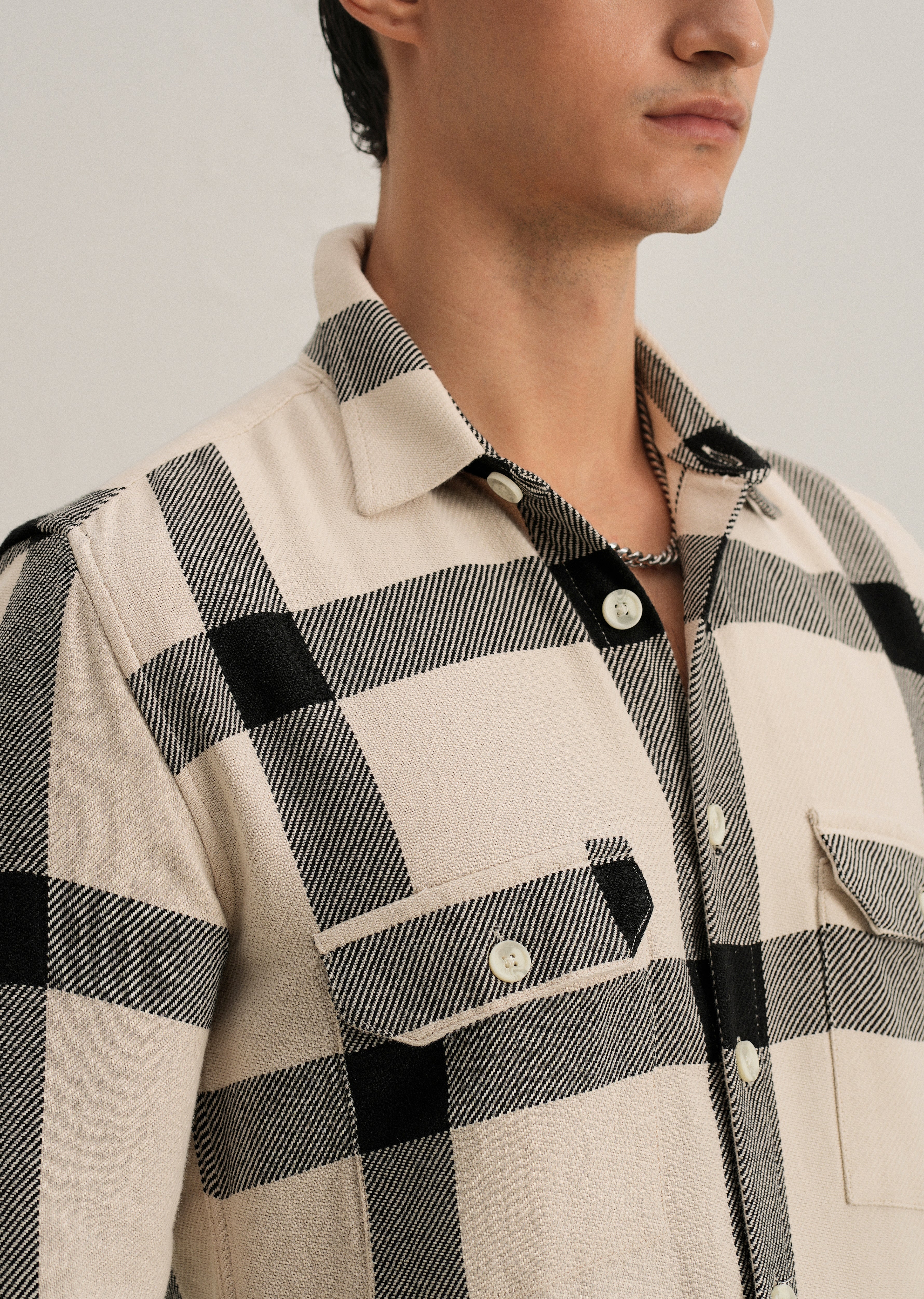 Black & White Brushed Cotton Check Shirt - Image 5