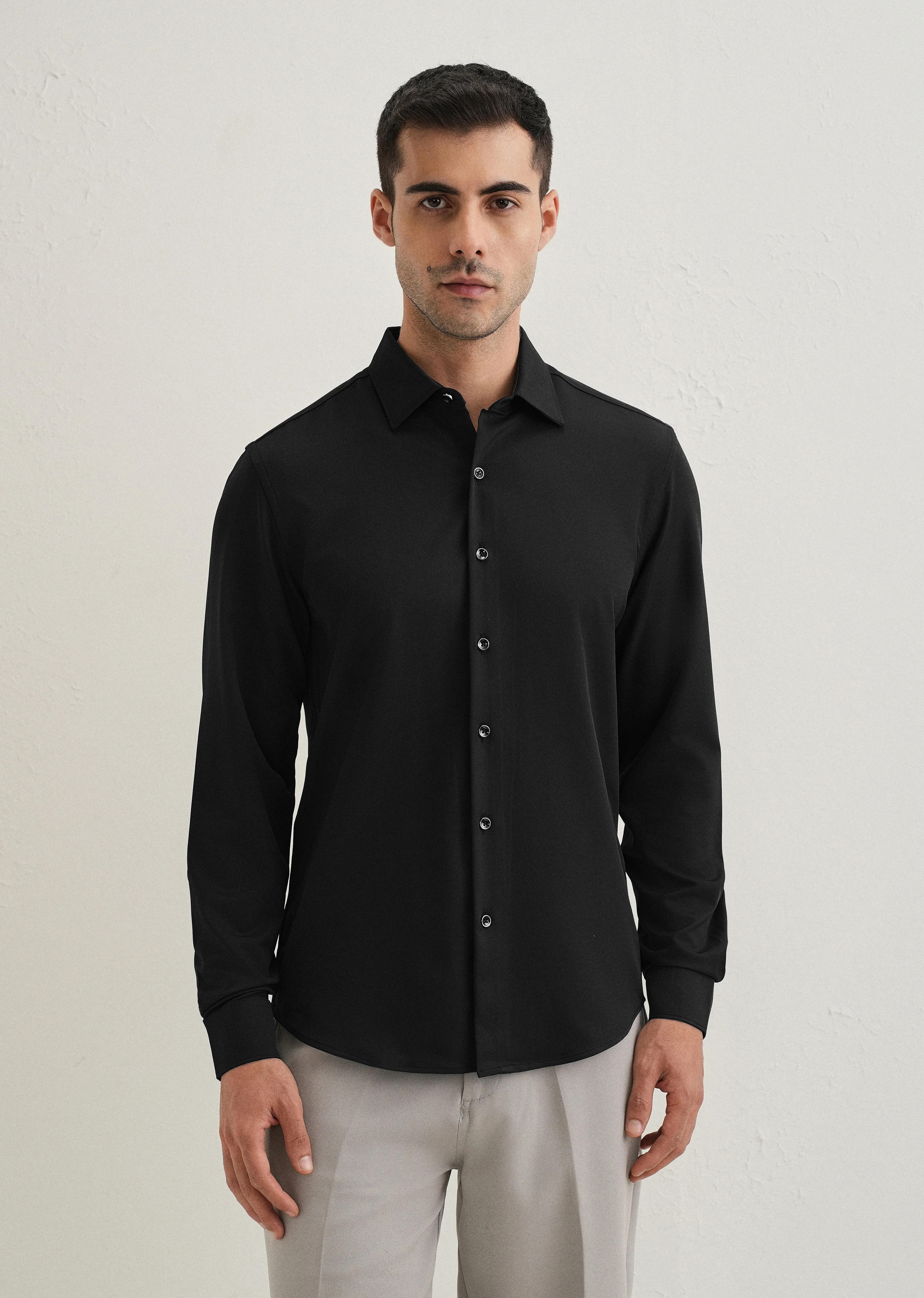 Black Wrinkle Free Plain Shirt - Image 3
