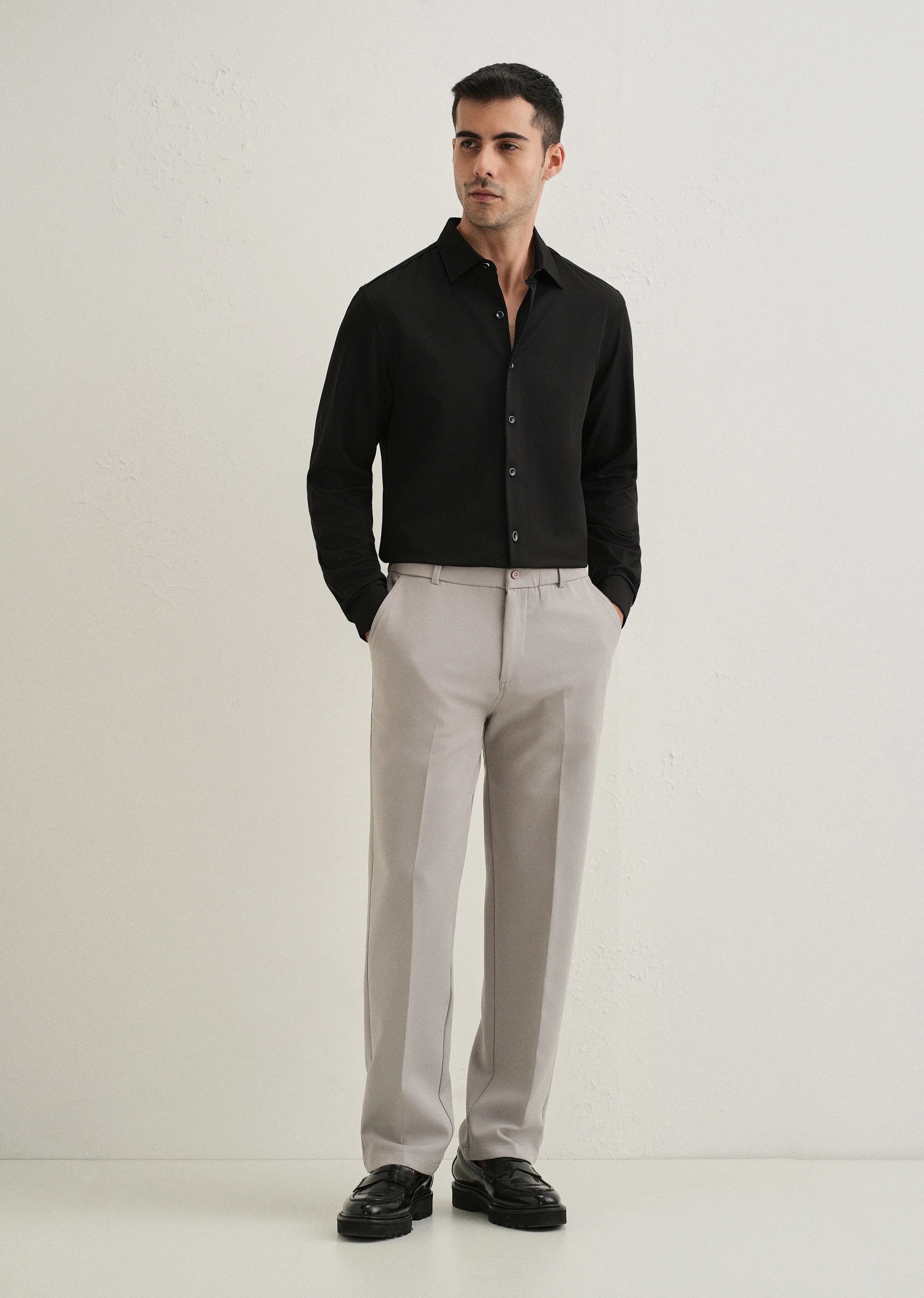 Black Wrinkle Free Plain Shirt - Image 6