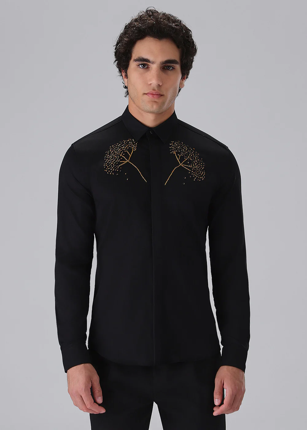 Hand Embroidered Black Designer Shirt - Image 3