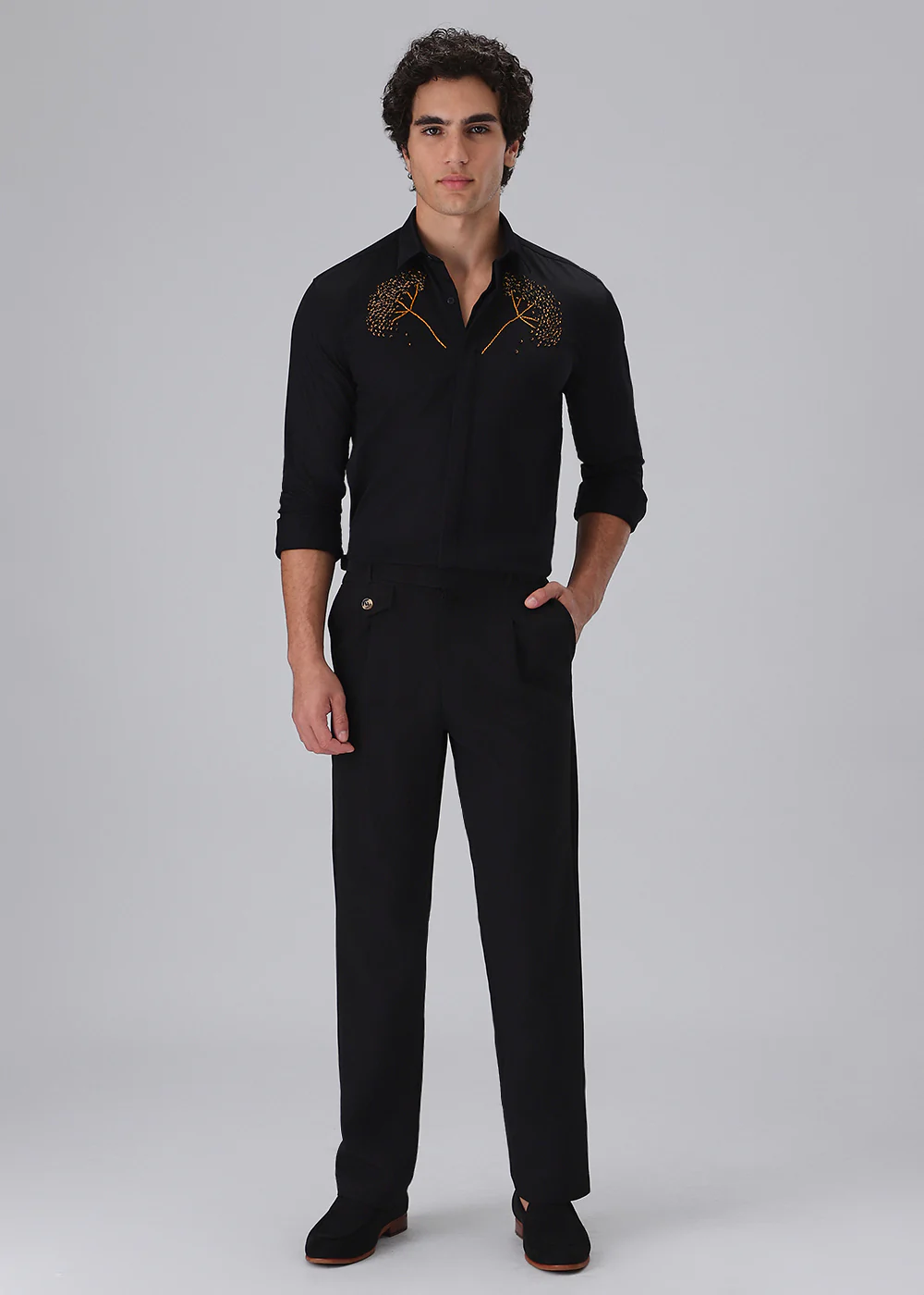 Hand Embroidered Black Designer Shirt - Image 6
