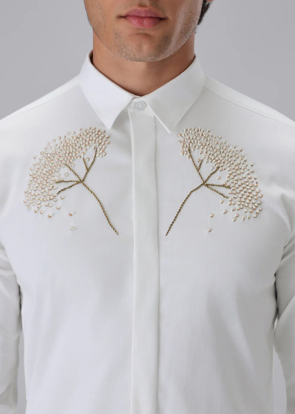 Hand Embroidered White Designer Shirt - Image 2