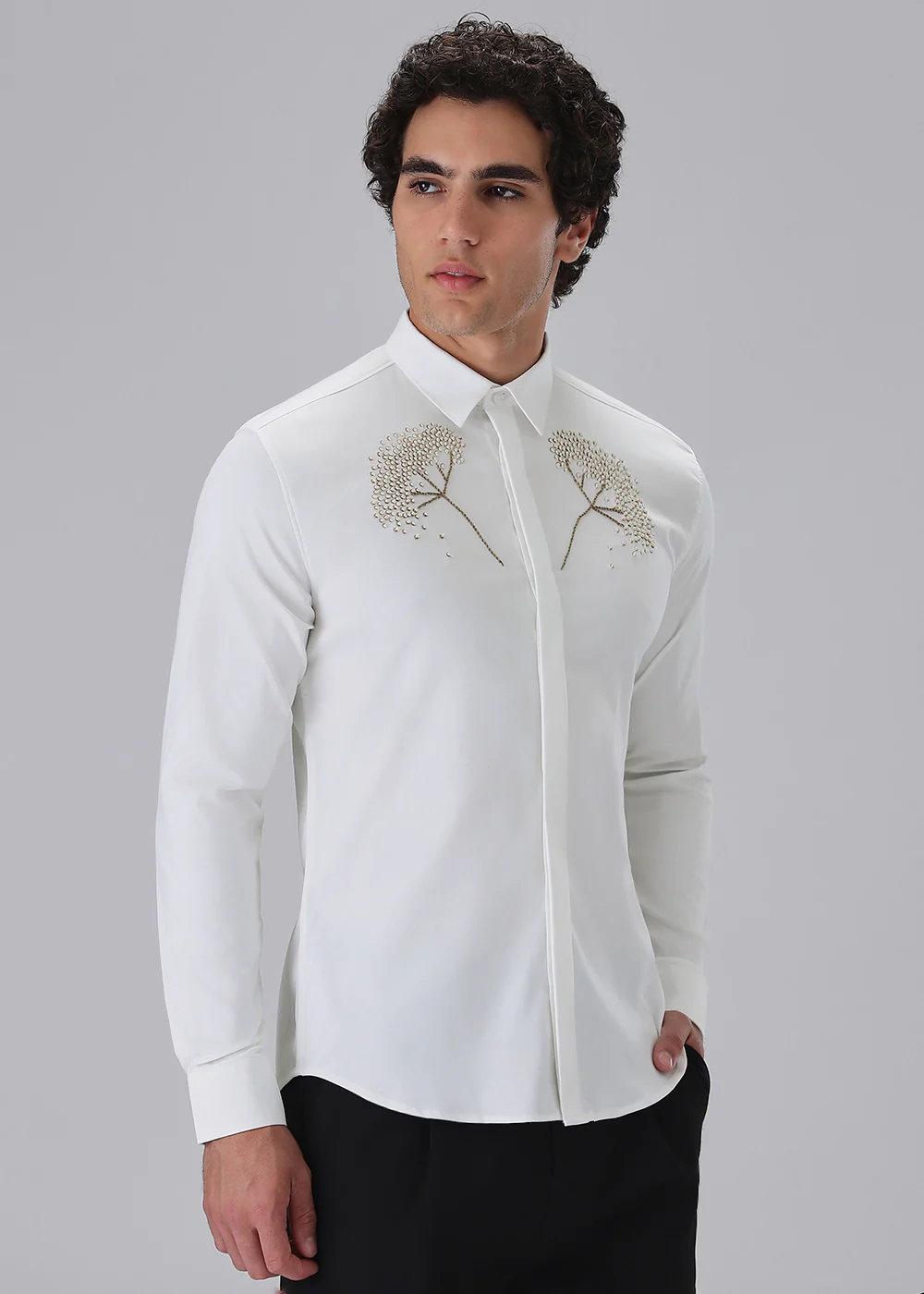 Hand Embroidered White Designer Shirt - Image 3