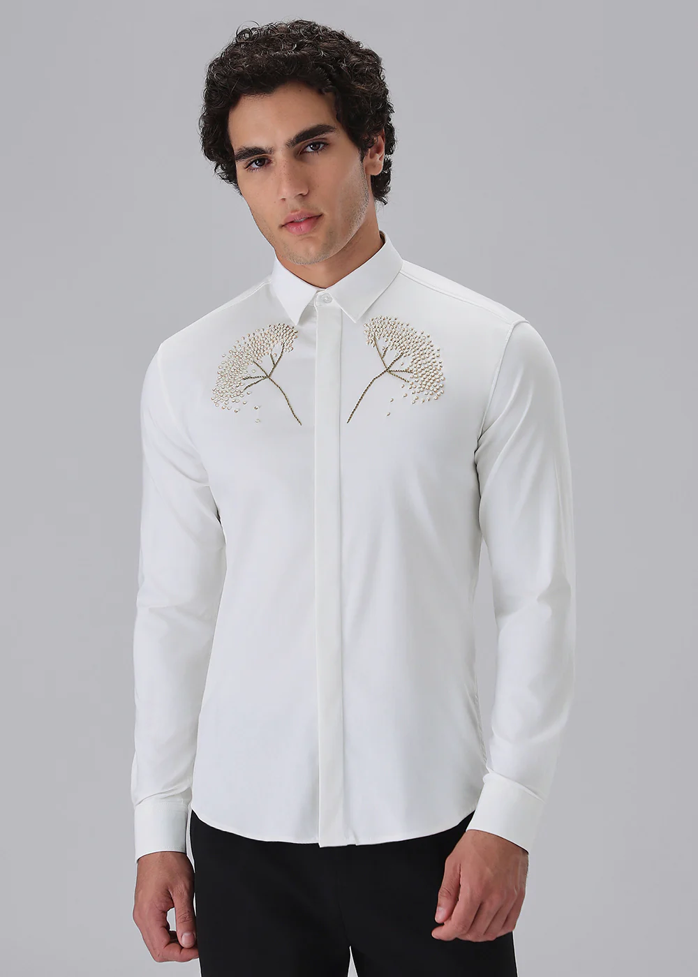 Hand Embroidered White Designer Shirt - Image 5