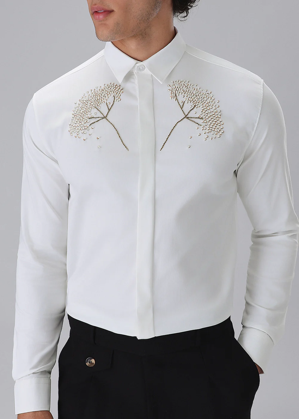 Hand Embroidered White Designer Shirt - Image 7