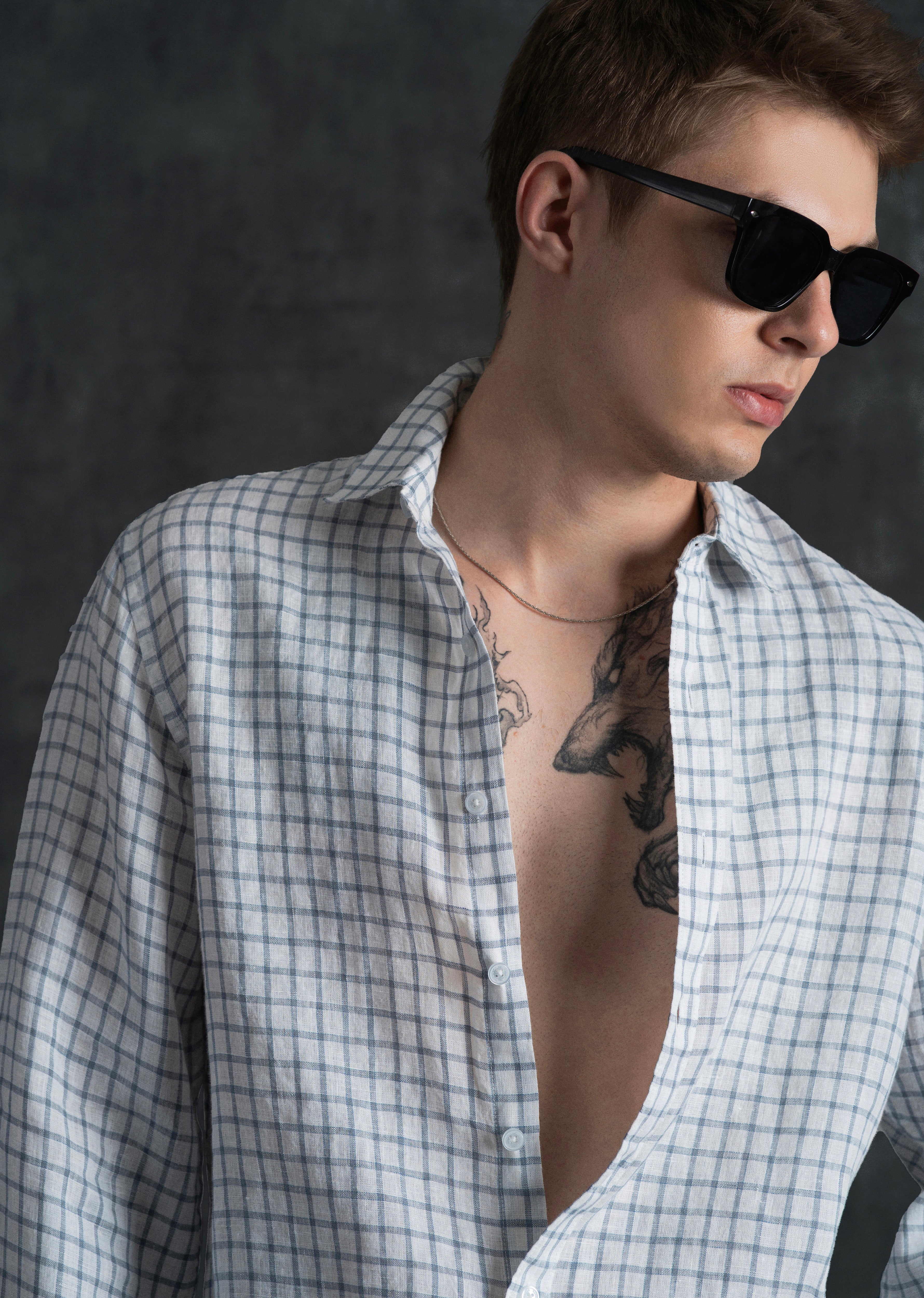 Blue 100% Pure Linen Check Shirt - Image 4