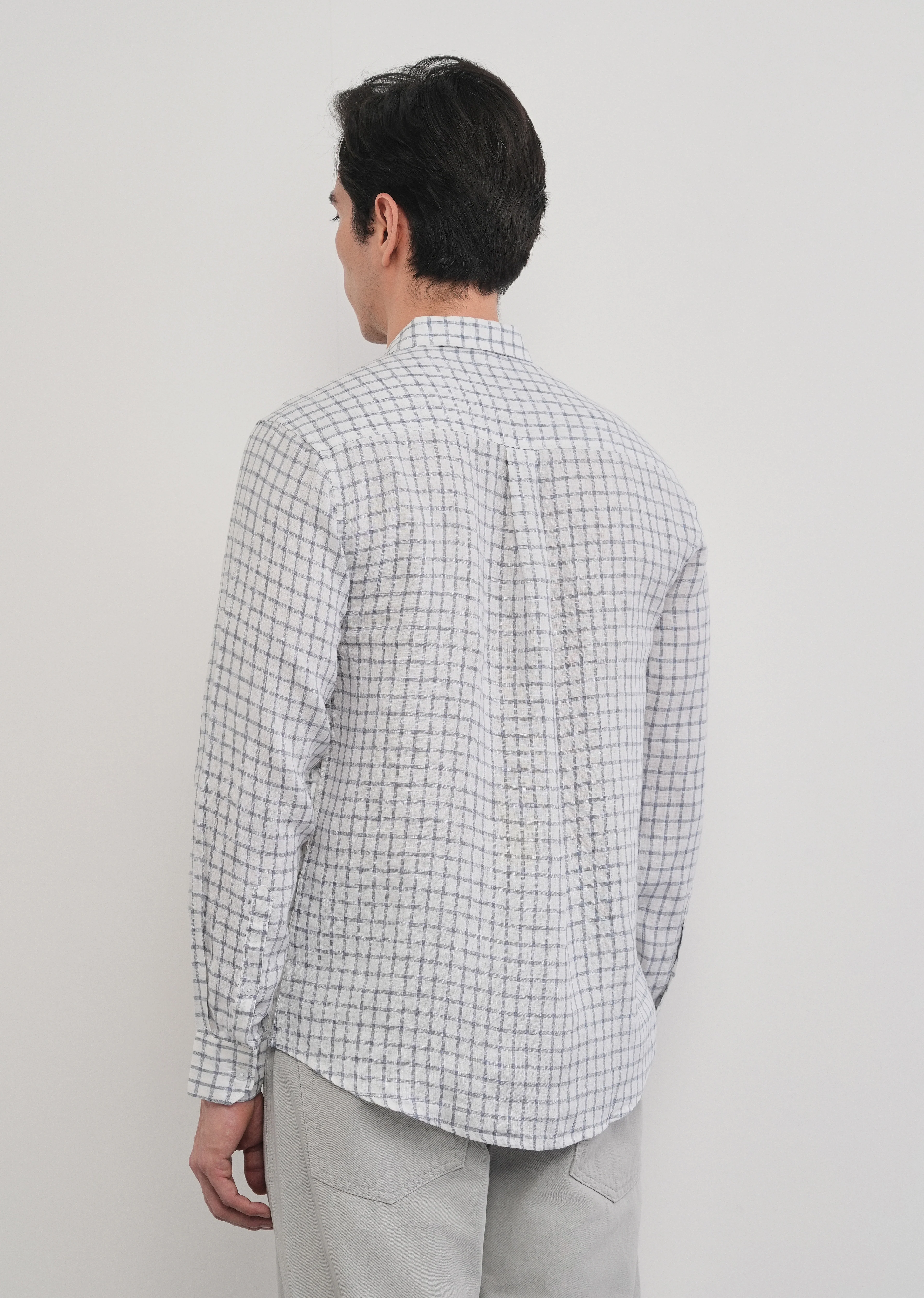 Blue 100% Pure Linen Check Shirt - Image 5