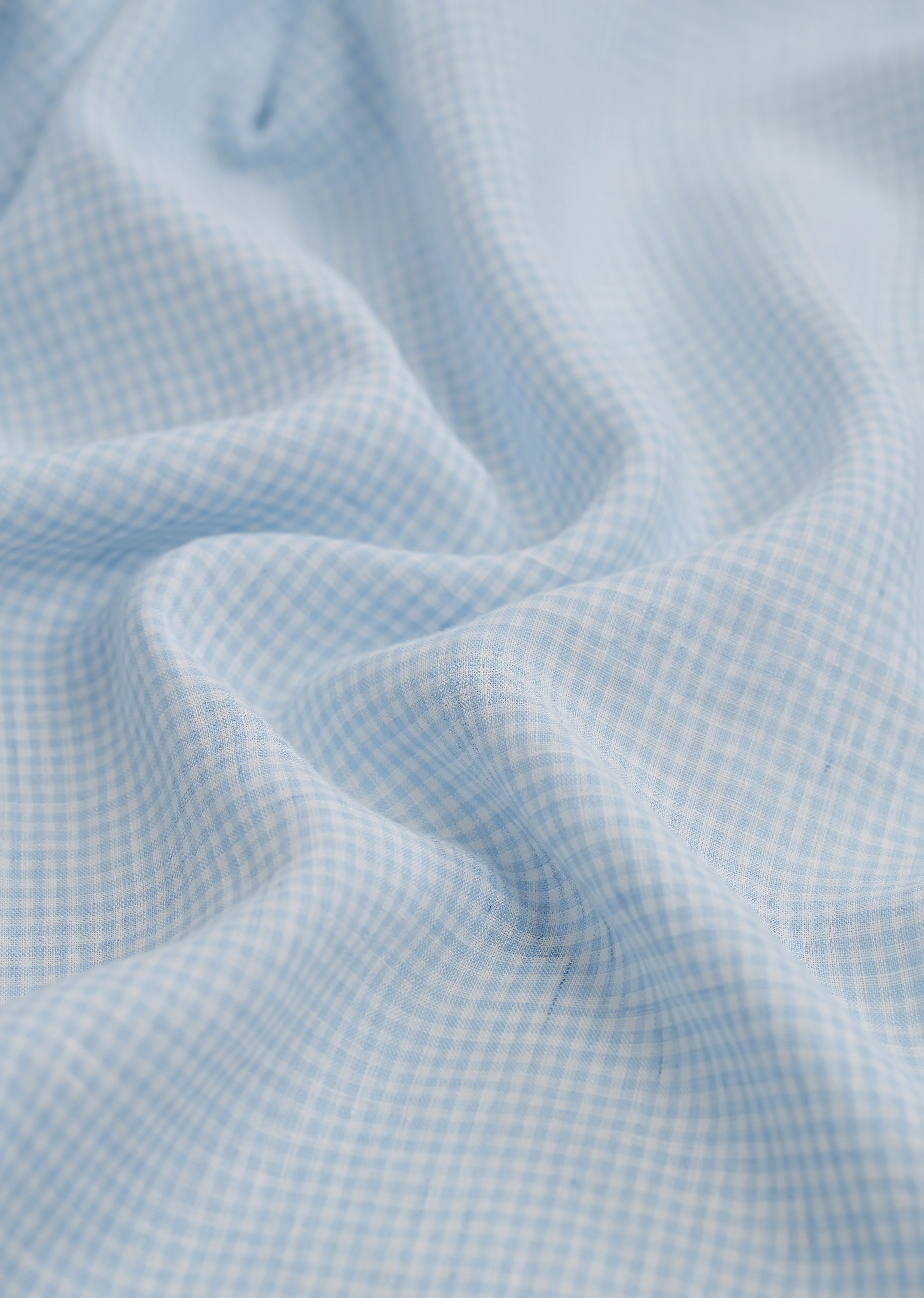 Blue 100% Pure Linen Gingham Check Shirt - Image 3