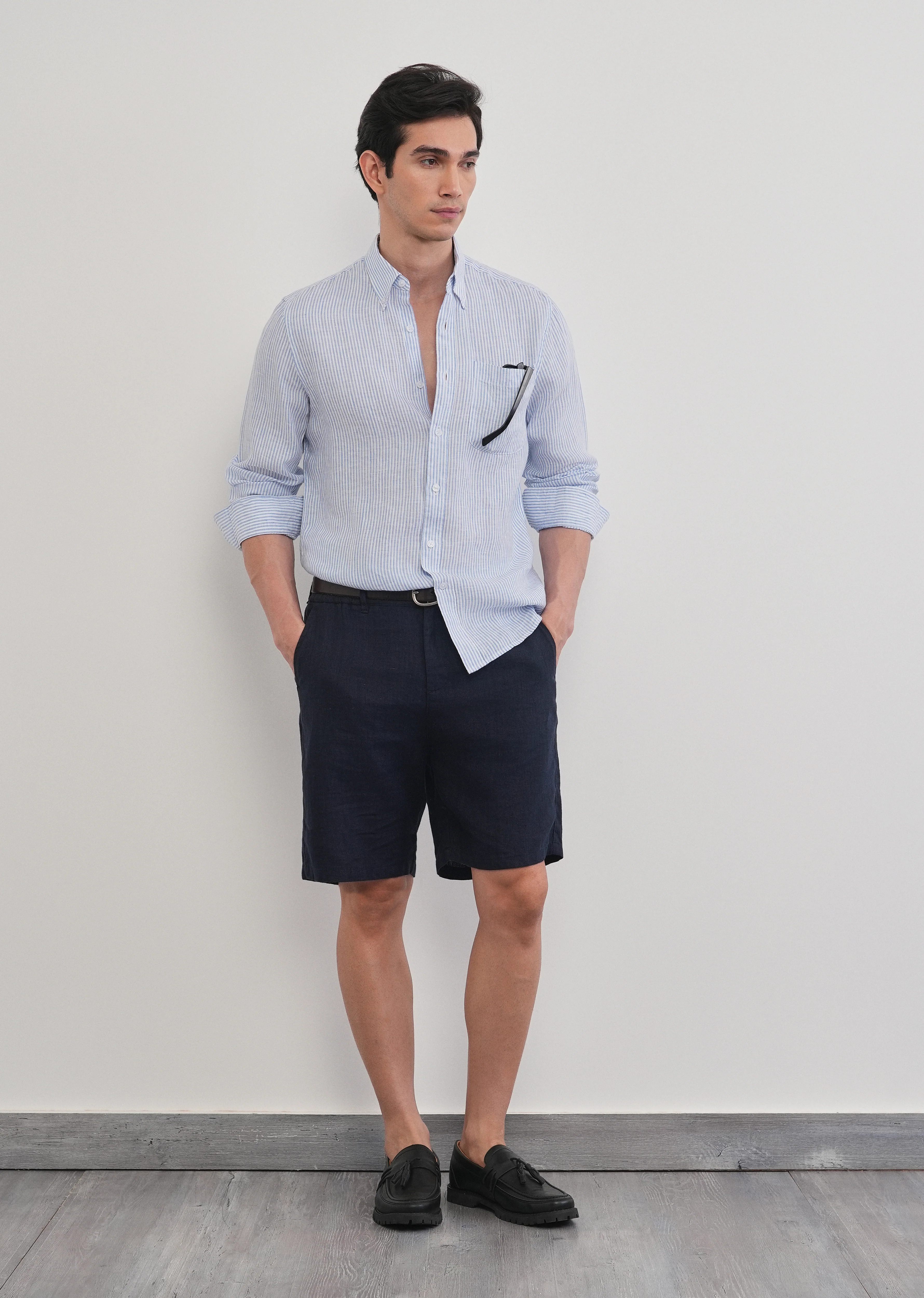 Blue 100% Pure Linen Stripe Shirt - Image 12