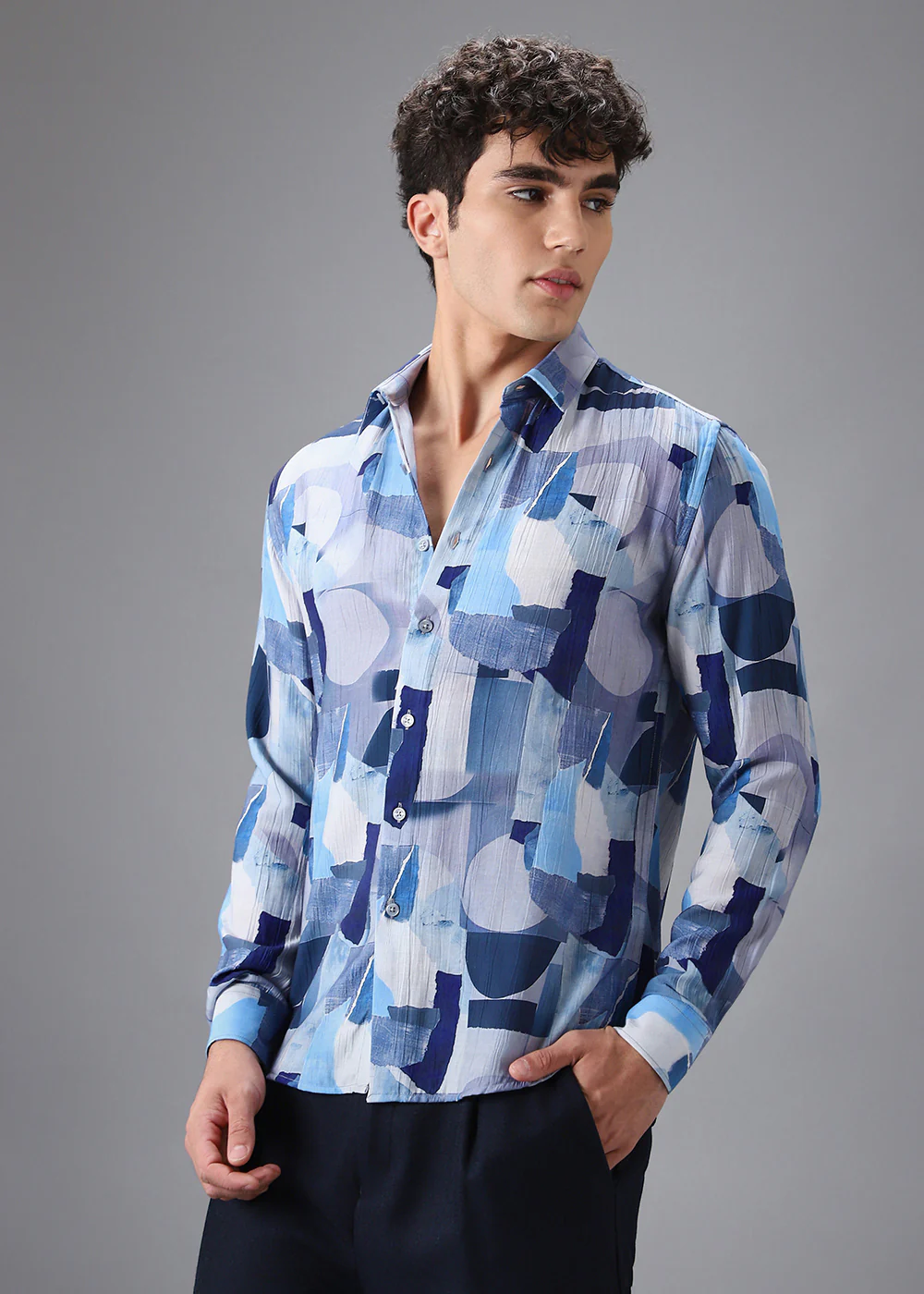 Blue Abstract Crushed Printed Shirt - Image 5