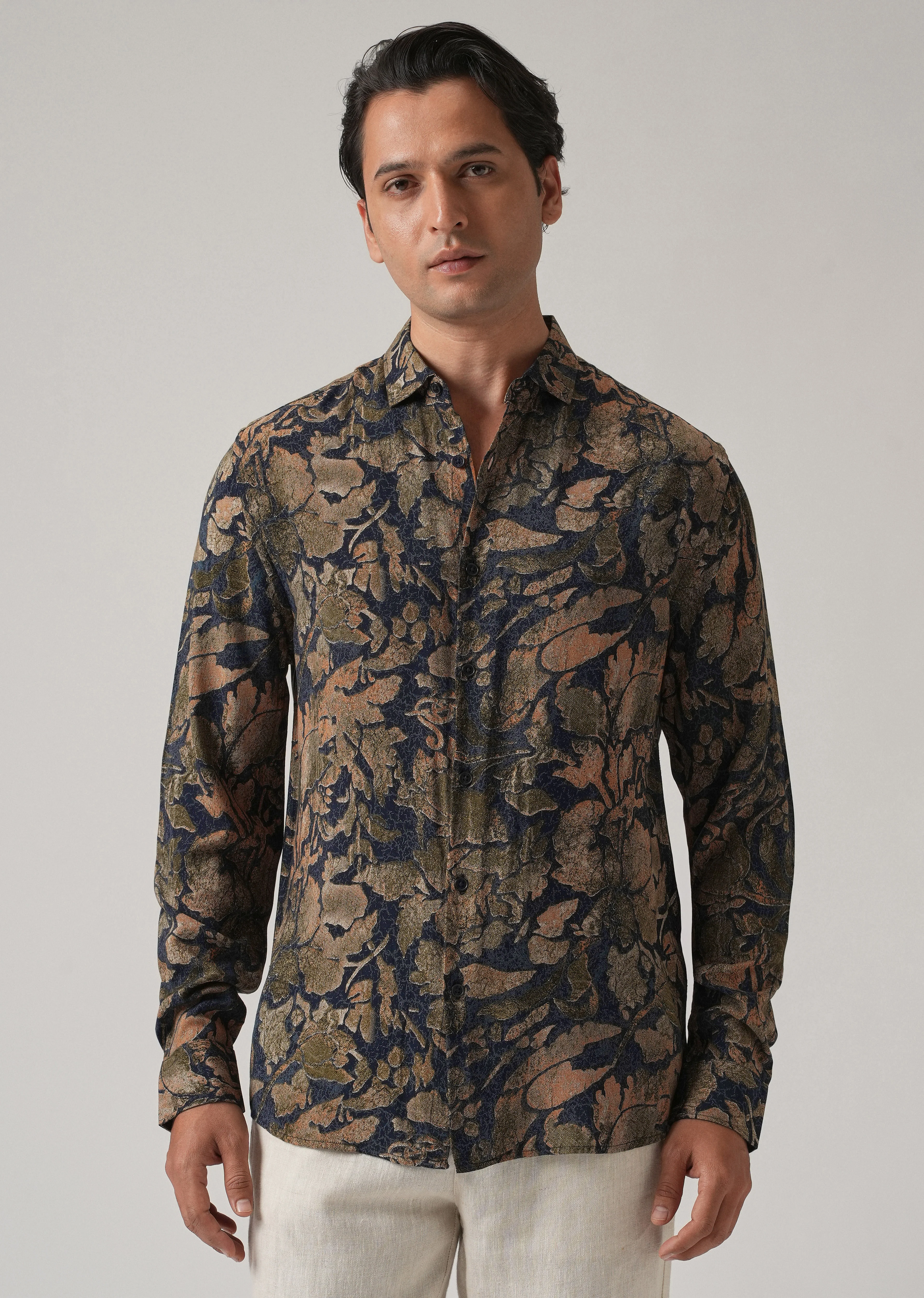 Blue Abstract Distress Print Feather Shirt - Image 3