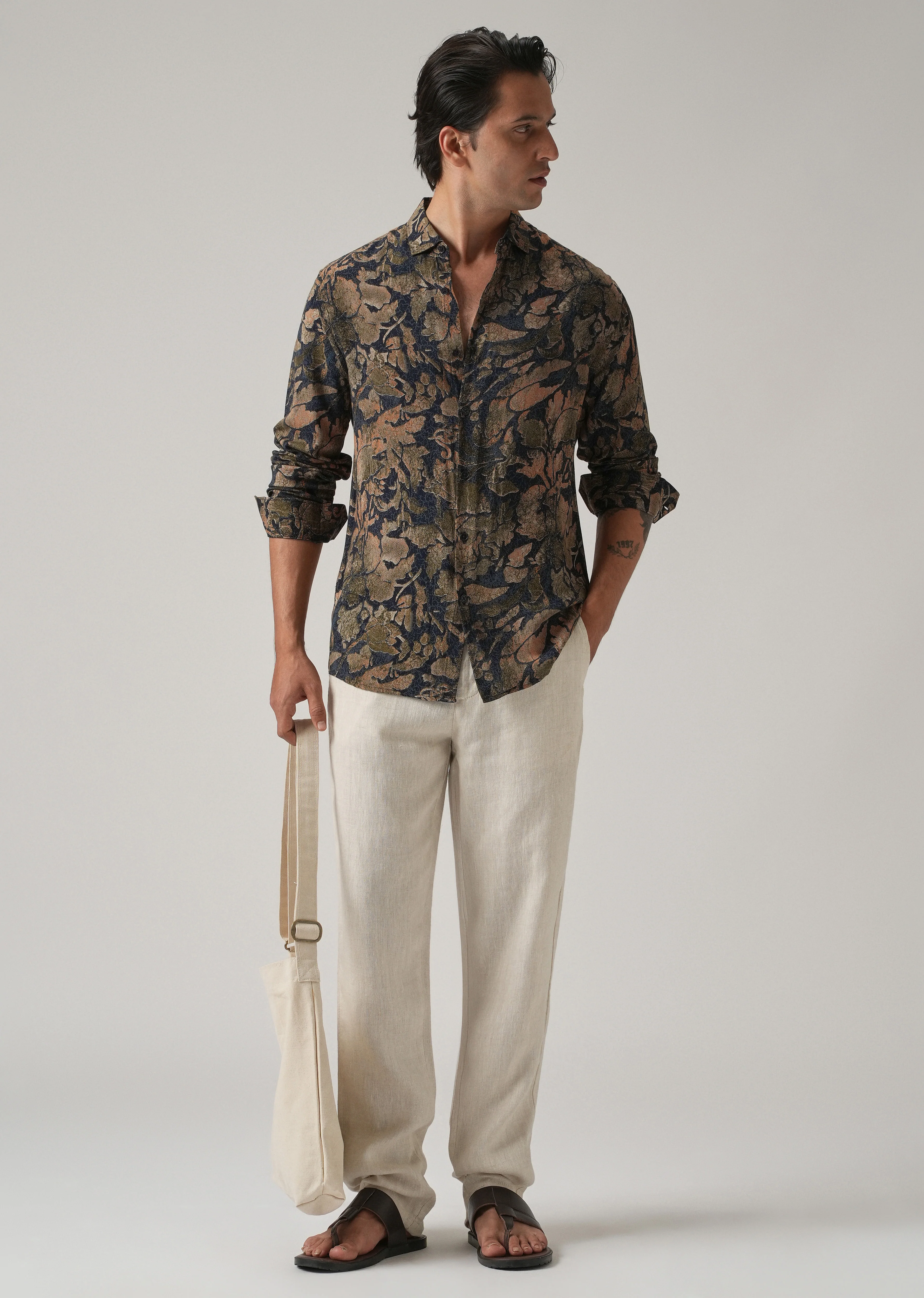 Blue Abstract Distress Print Feather Shirt - Image 6