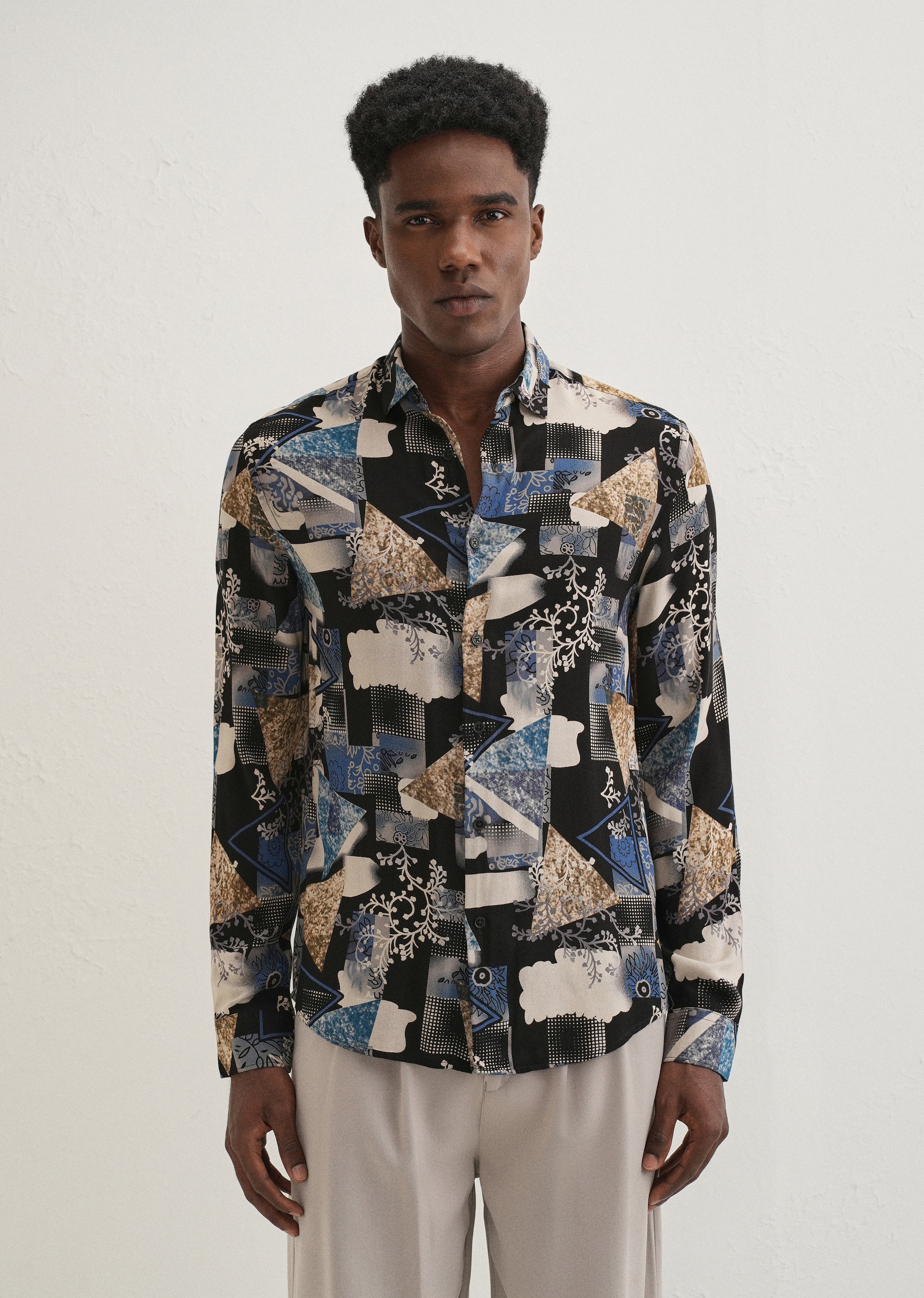 Blue Abstract Feather Shirt - Image 2