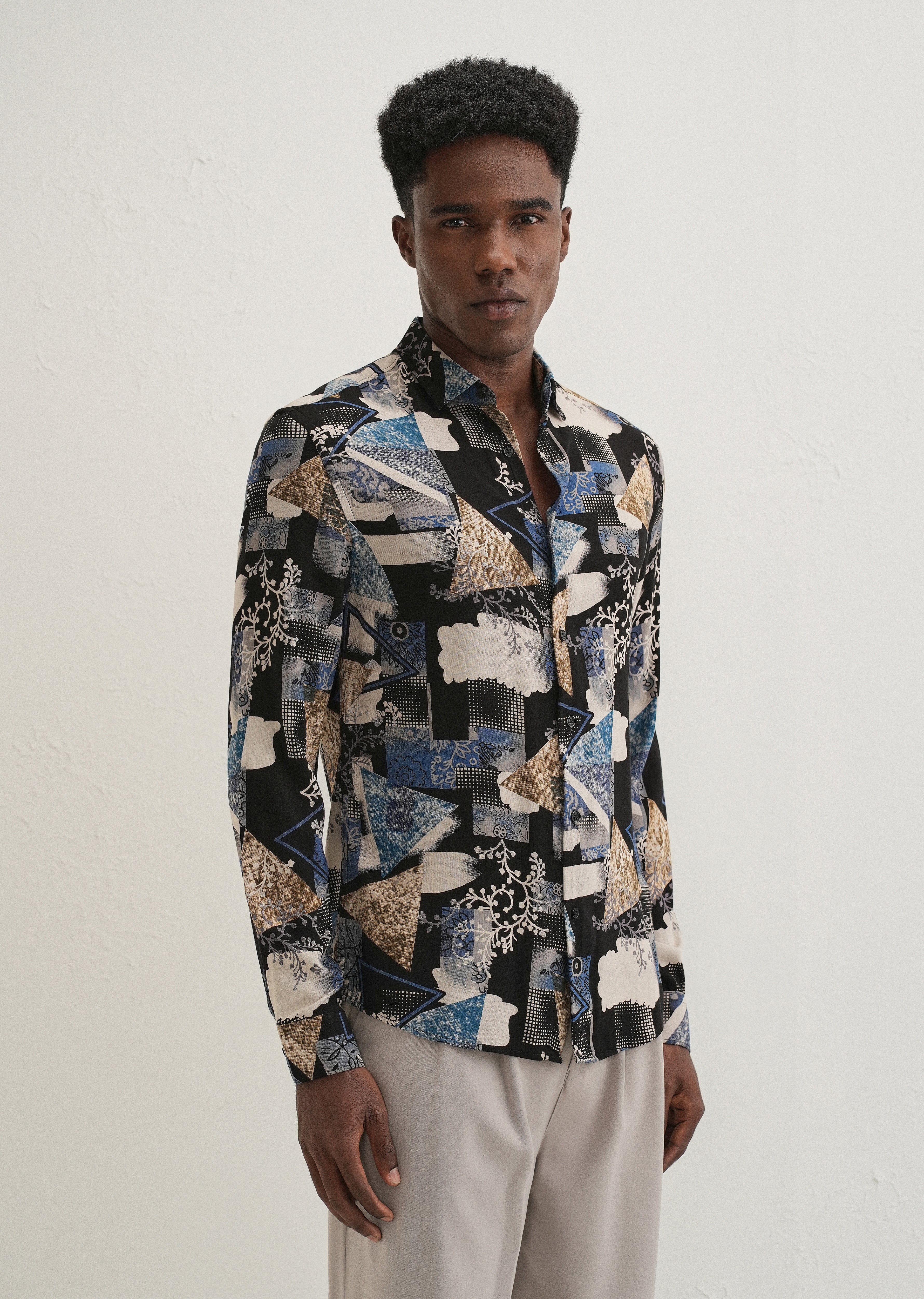 Blue Abstract Feather Shirt - Image 4