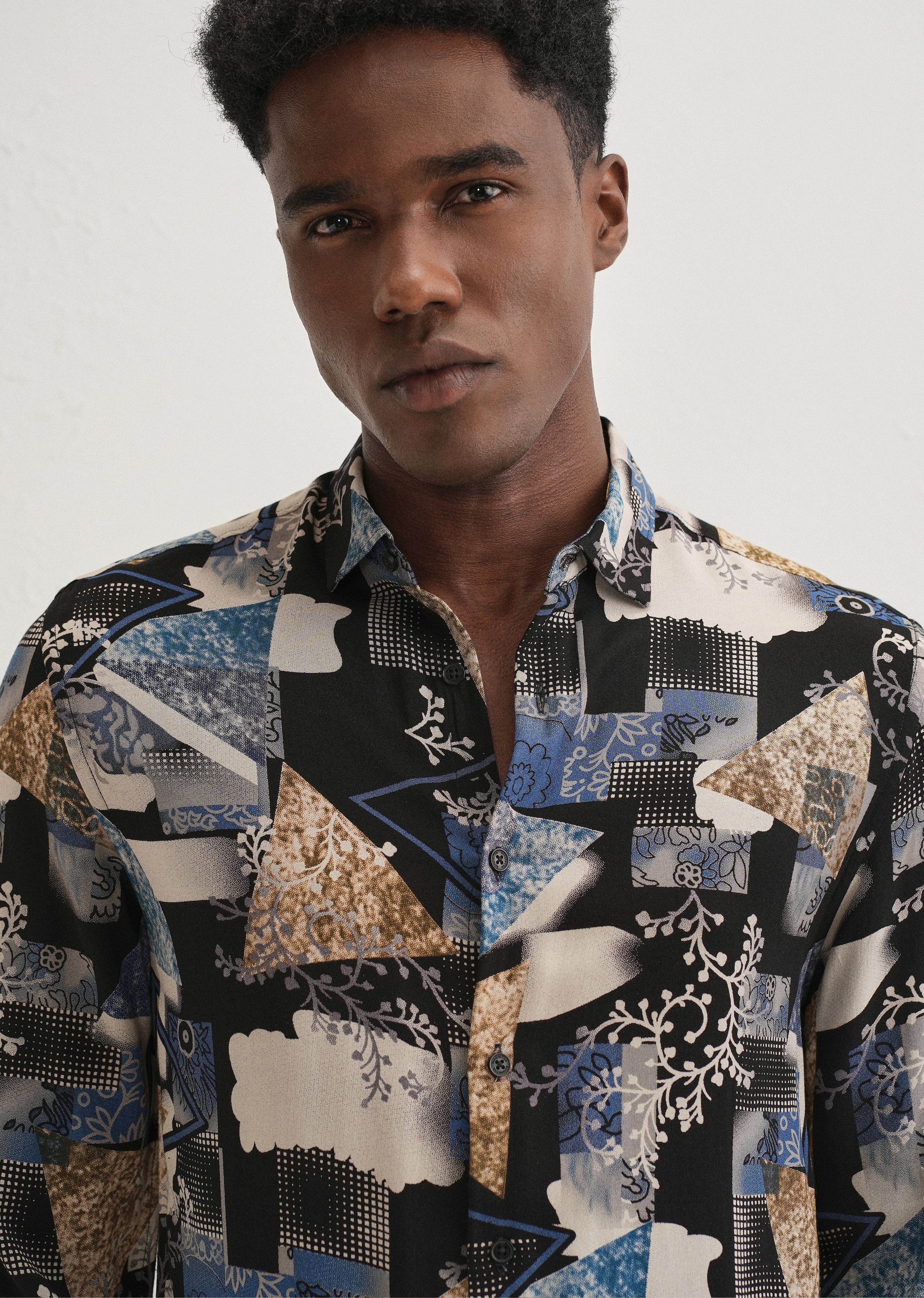 Blue Abstract Feather Shirt - Image 5
