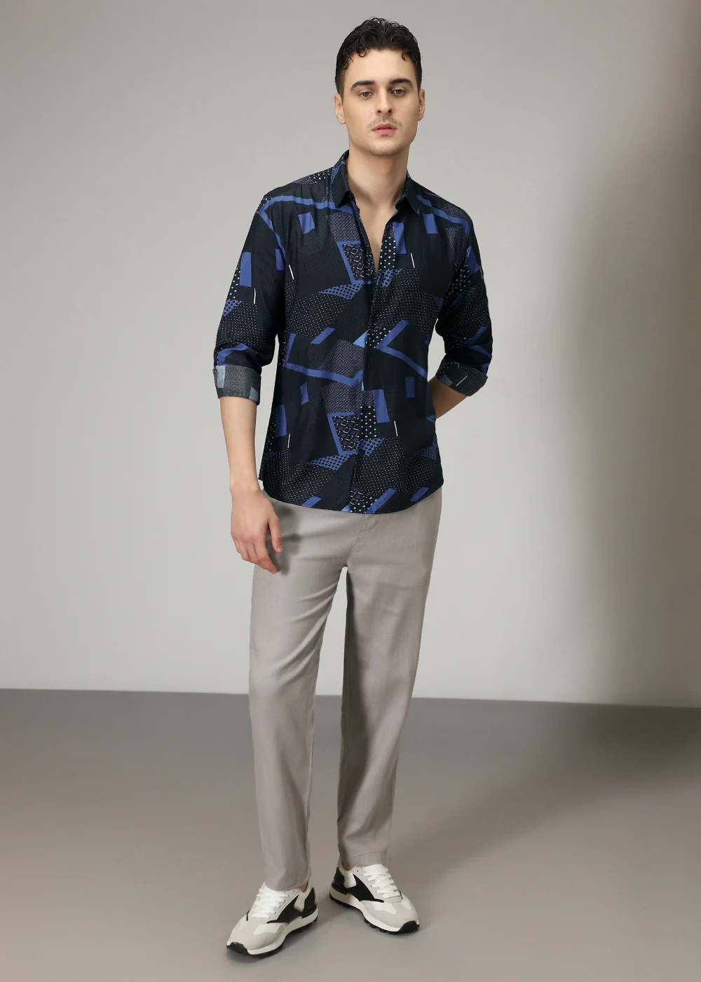 Blue Abstract Geometric Print Shirt - Image 5