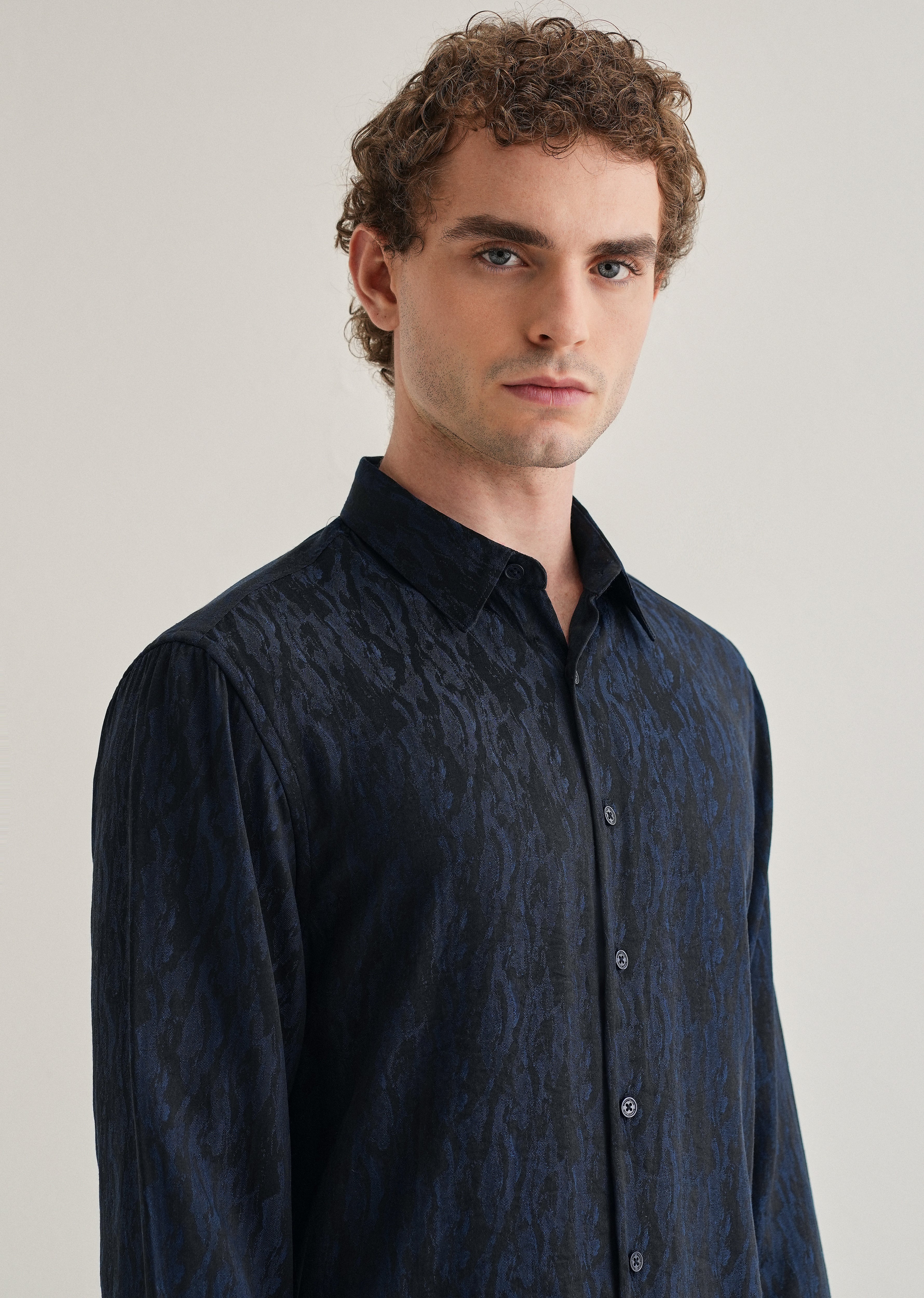 Blue Abstract Jacquard Shirt - Image 2