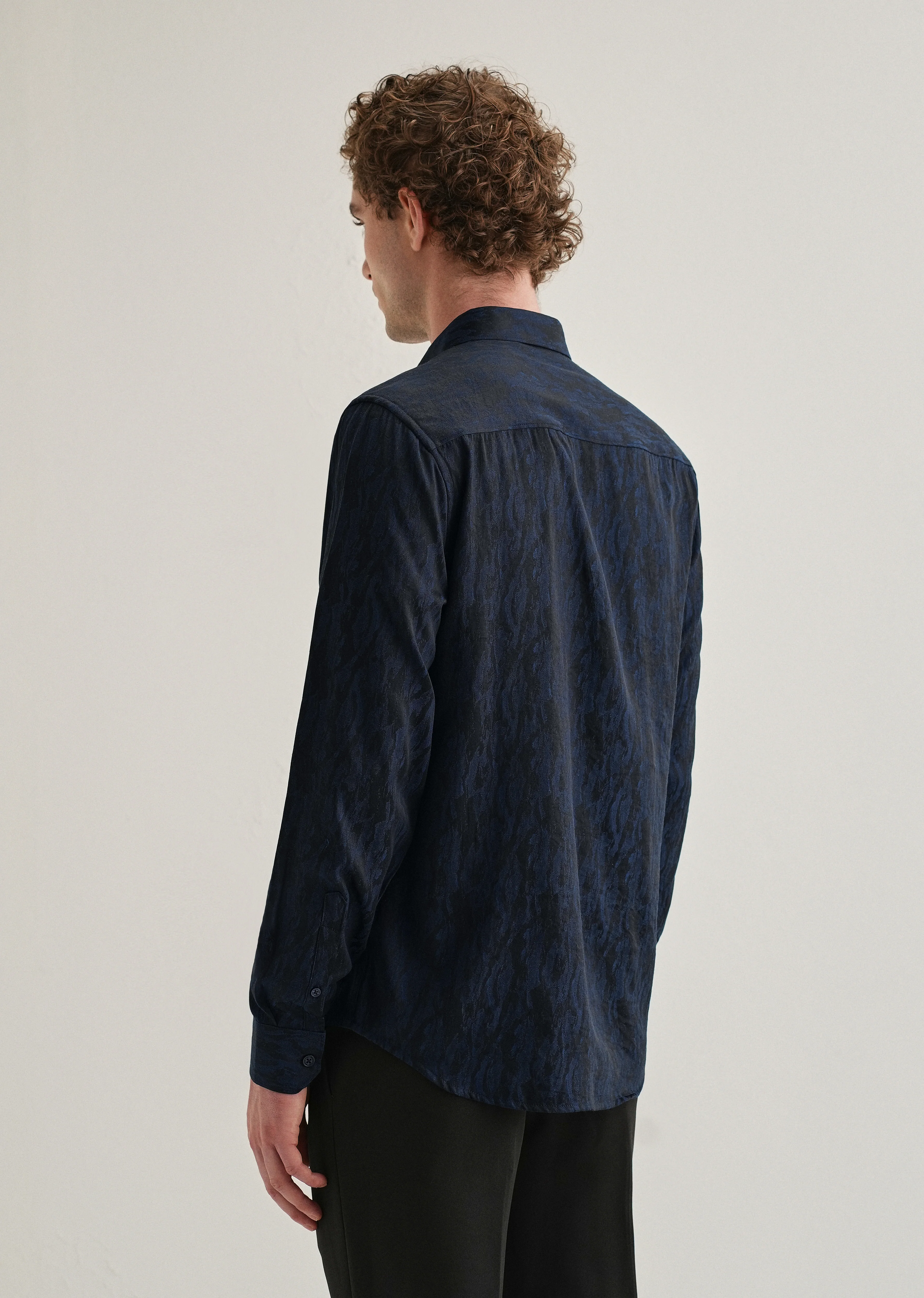 Blue Abstract Jacquard Shirt - Image 3