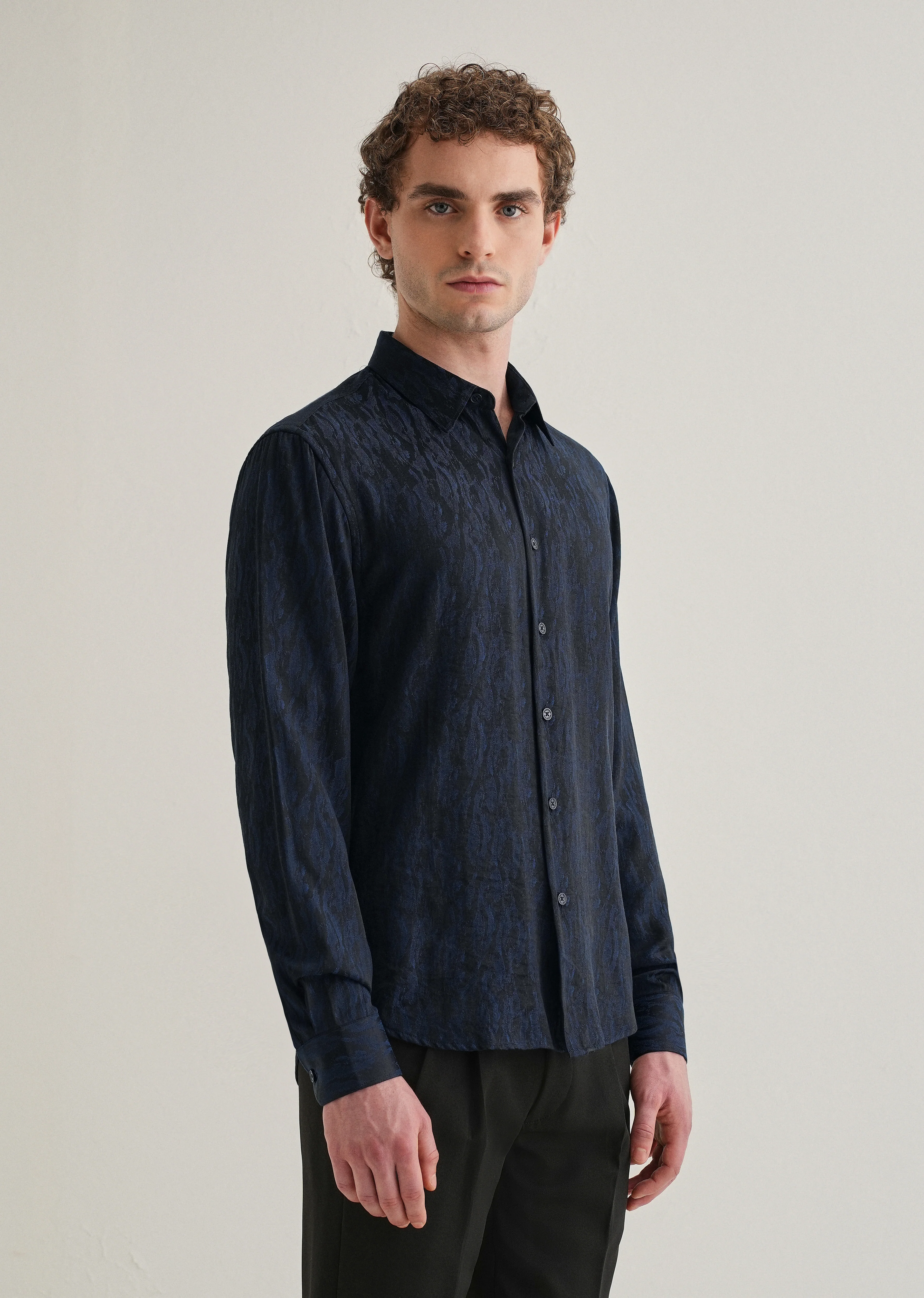 Blue Abstract Jacquard Shirt - Image 5