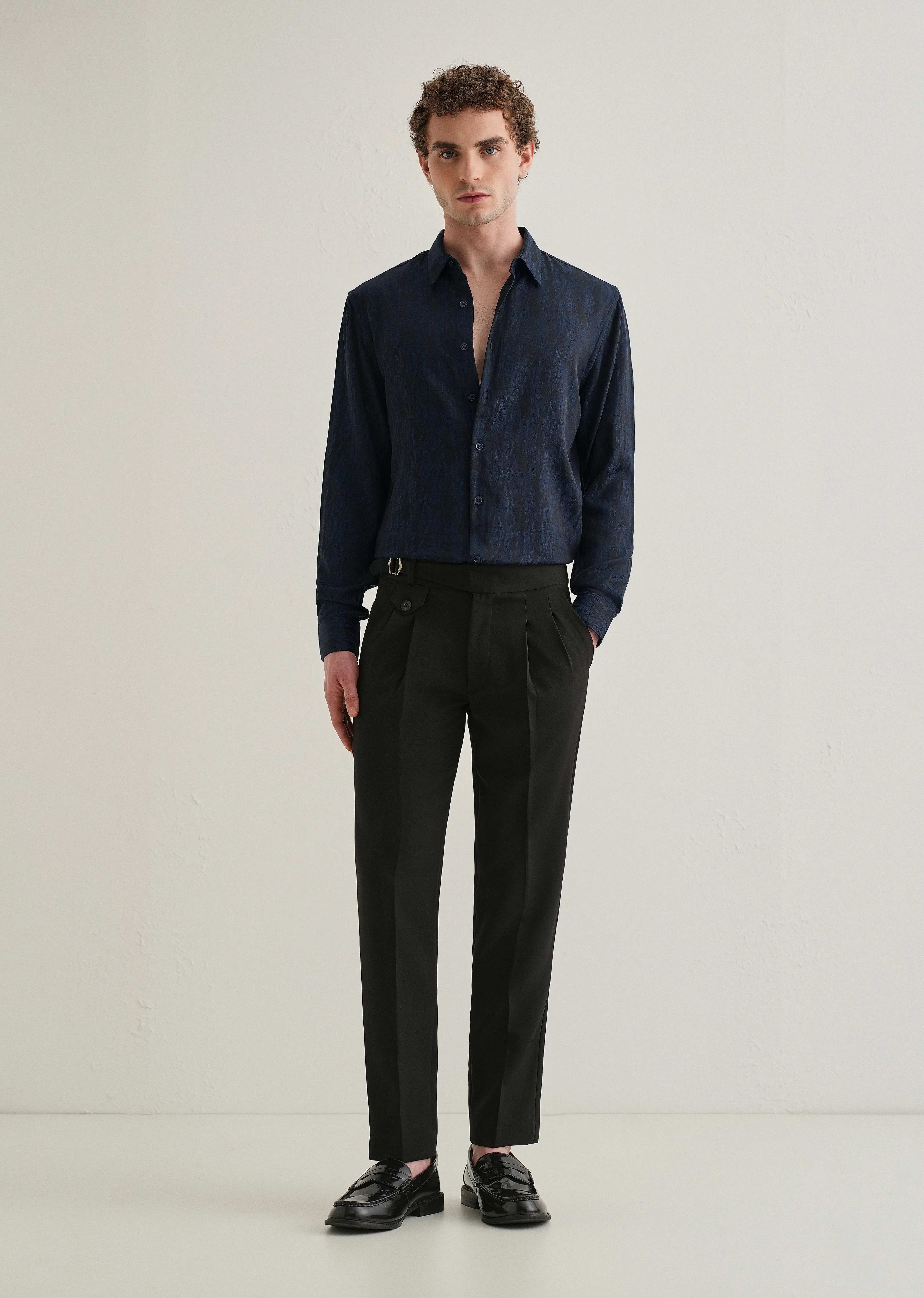 Blue Abstract Jacquard Shirt - Image 6