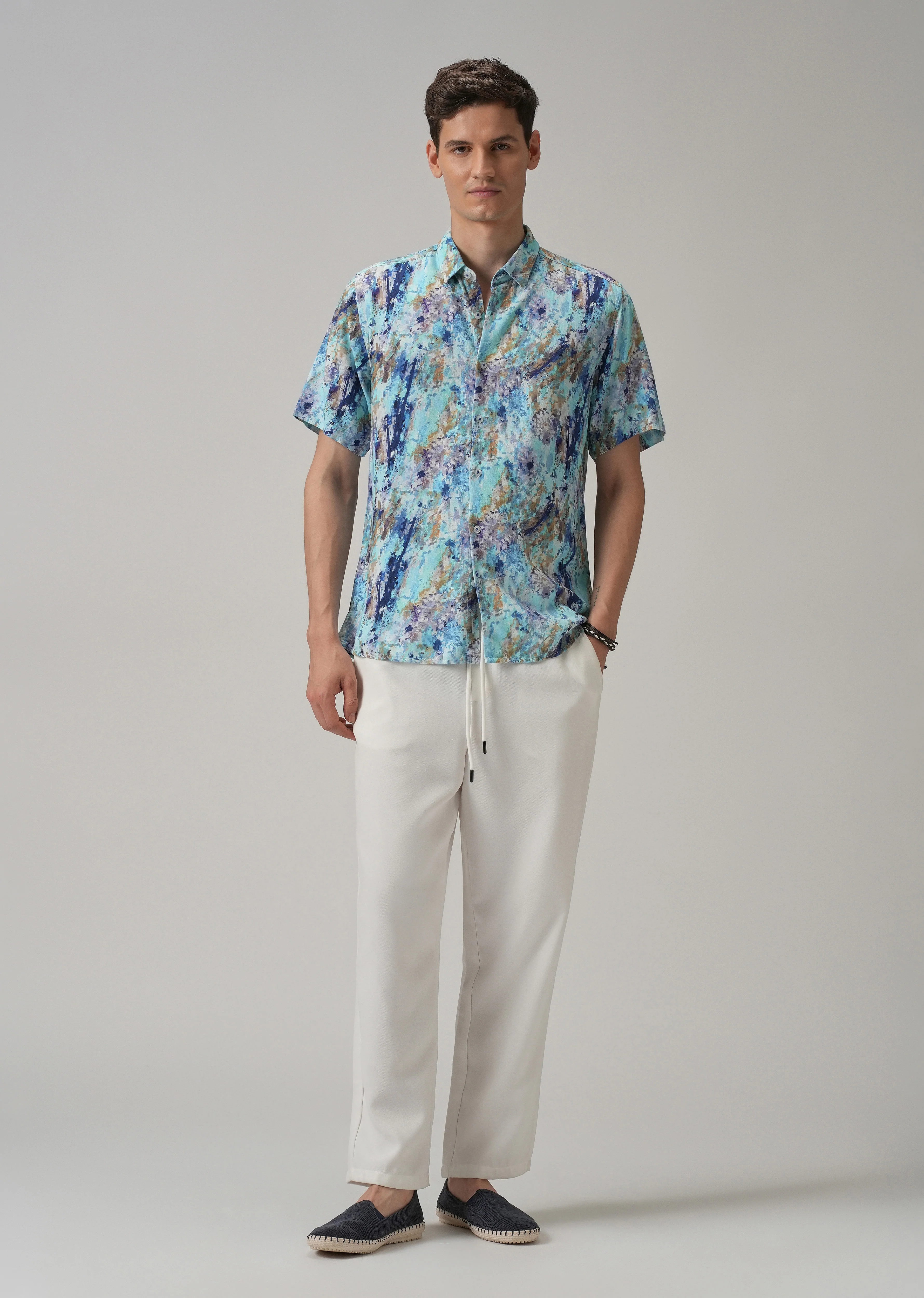 Blue Abstract Patch Half Sleeve shirt - Image 6