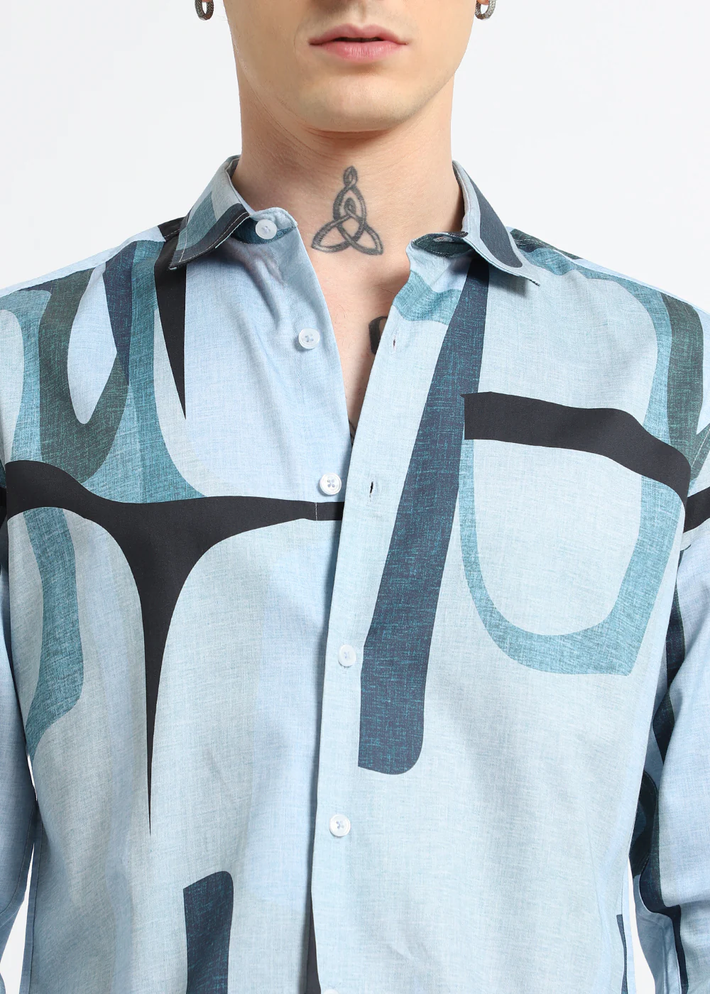 Blue Abstract Printed Shirt - Image 3