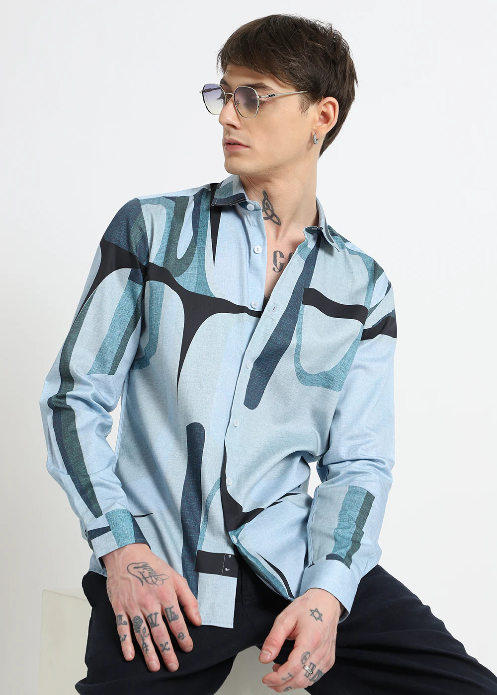 Blue Abstract Printed Shirt - Image 6