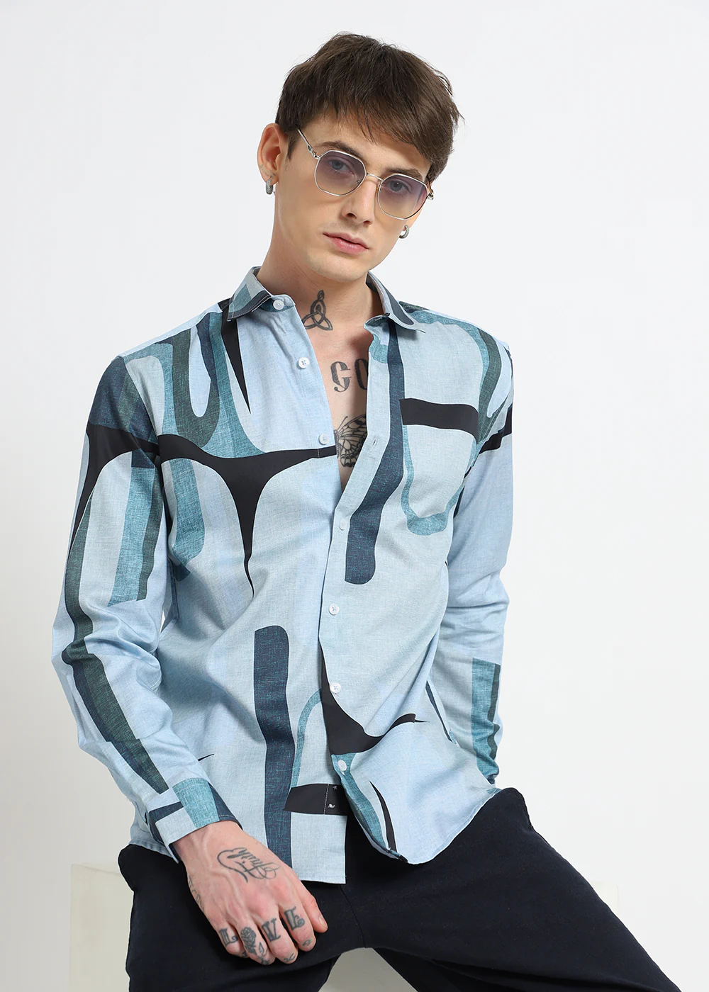 Blue Abstract Printed Shirt - Image 7