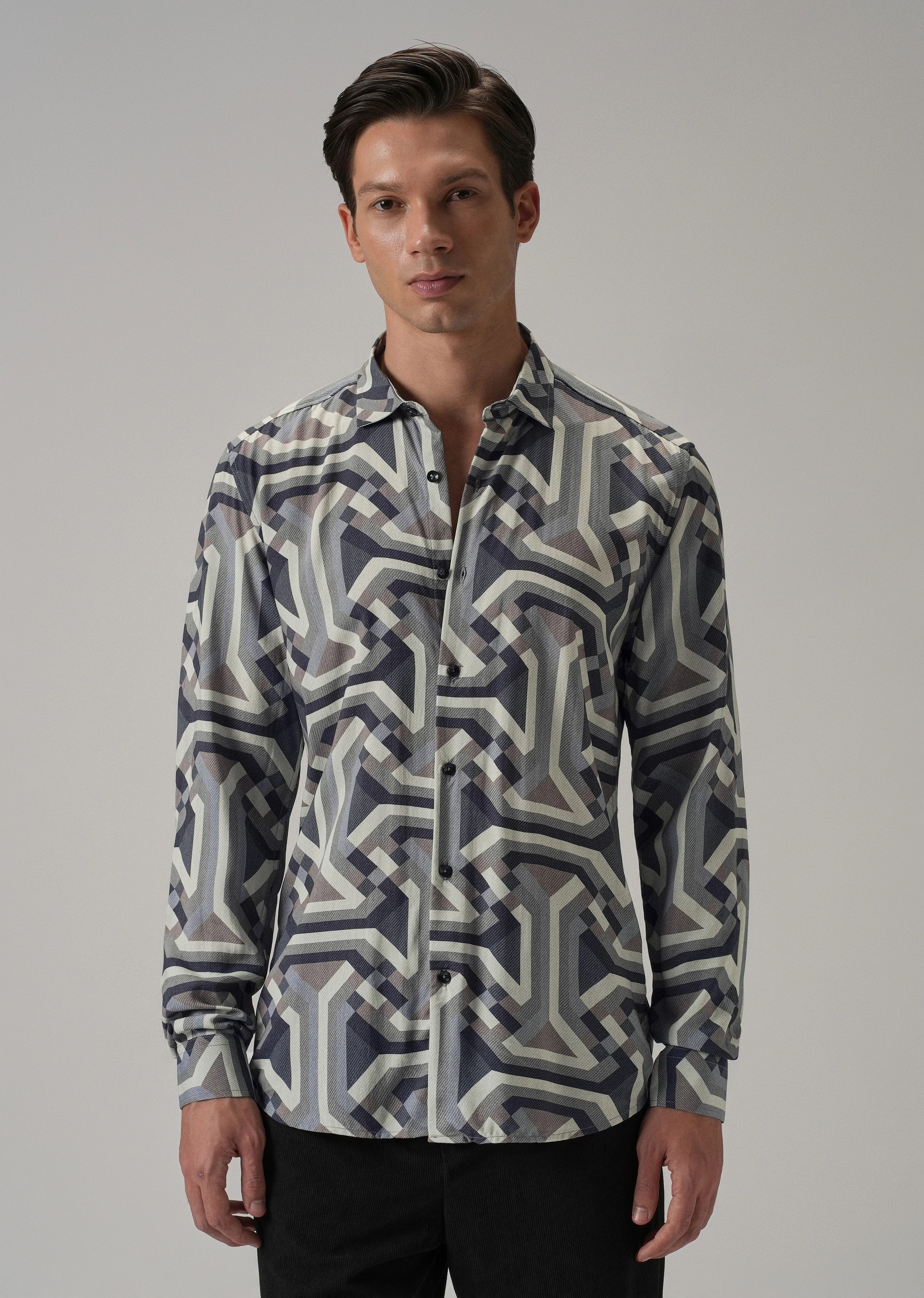 Blue Abstract Texture Printed Shirt - Image 3