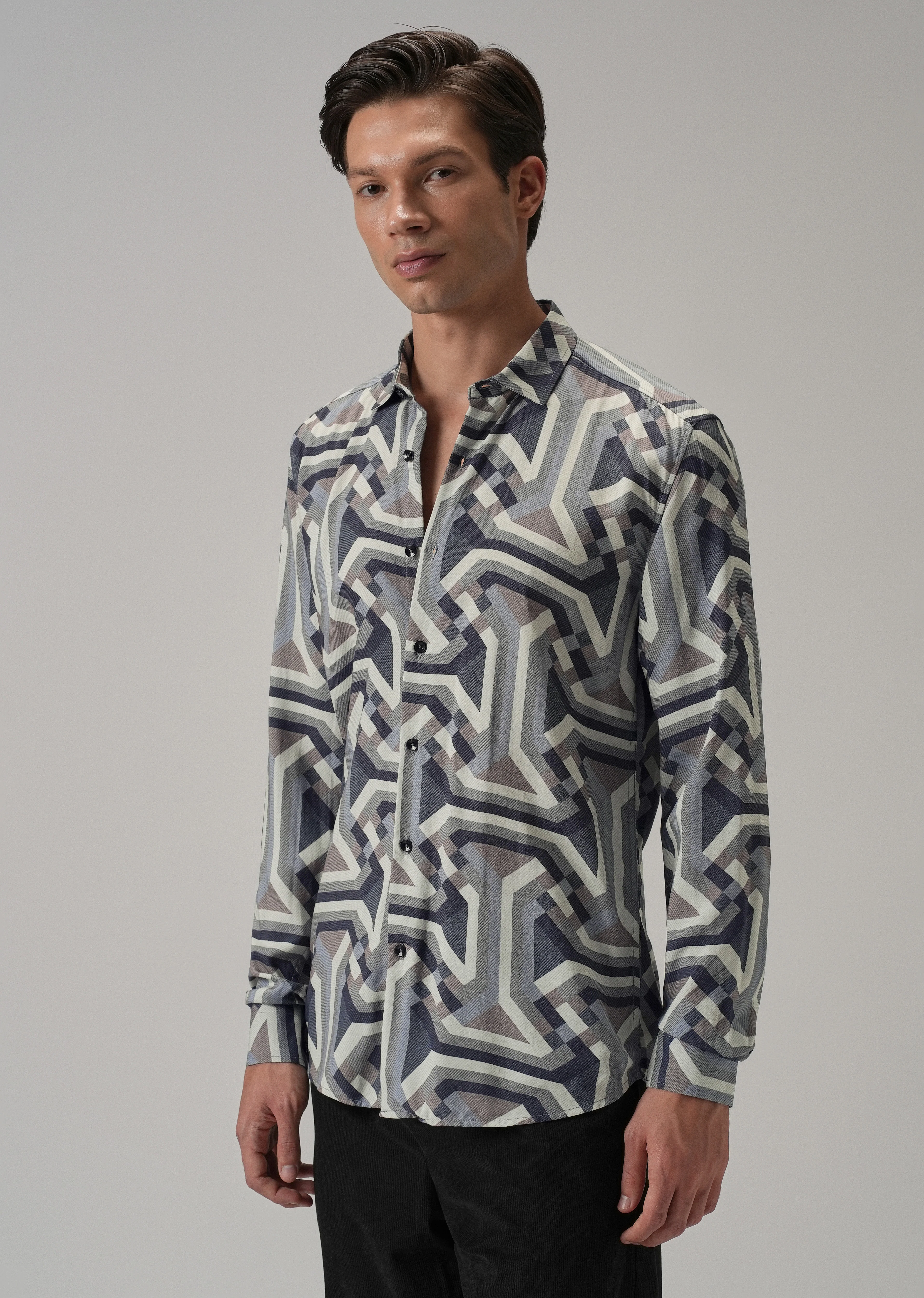Blue Abstract Texture Printed Shirt - Image 4