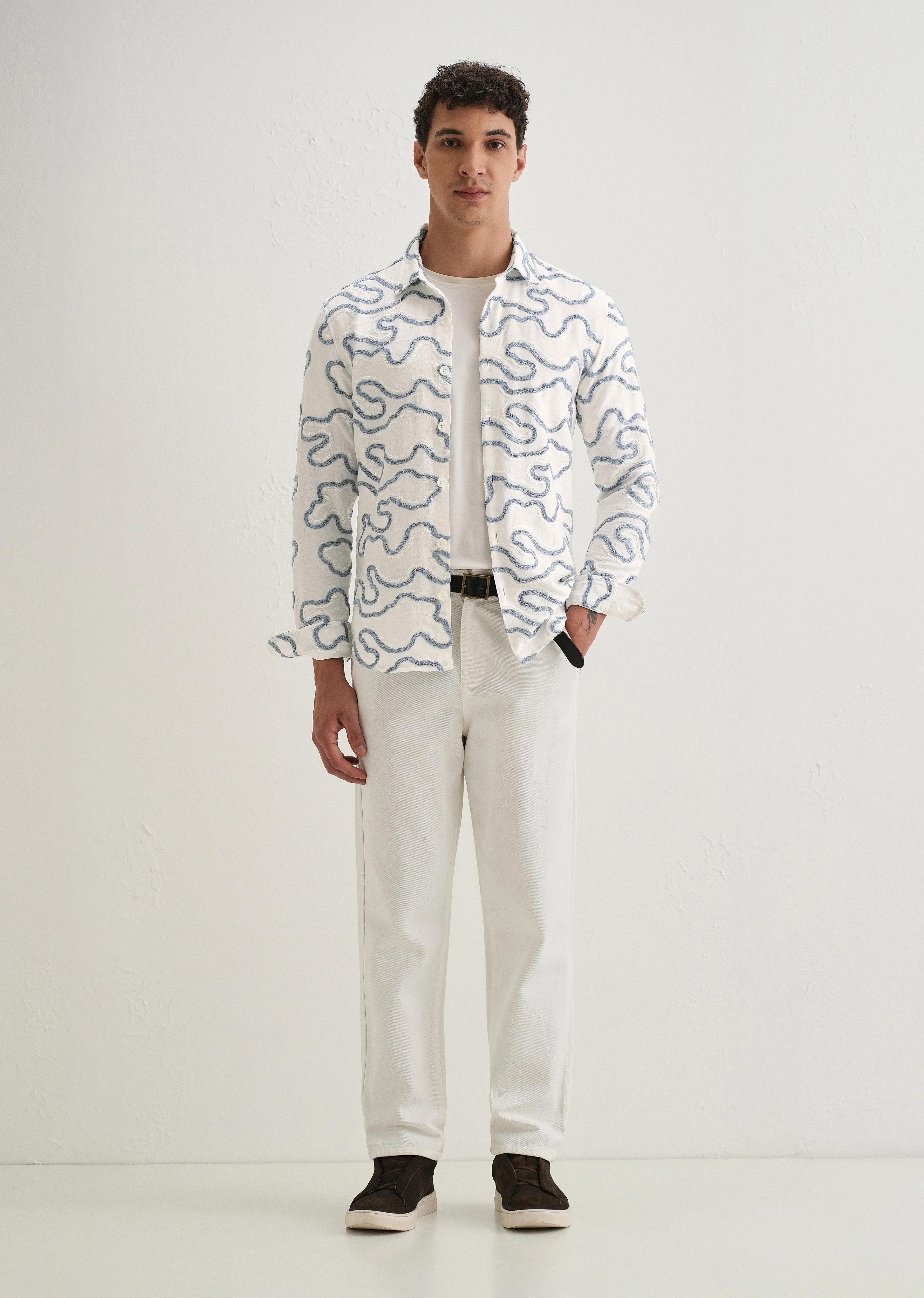 Blue Artistic Abstract Embroidery Shirt - Image 7