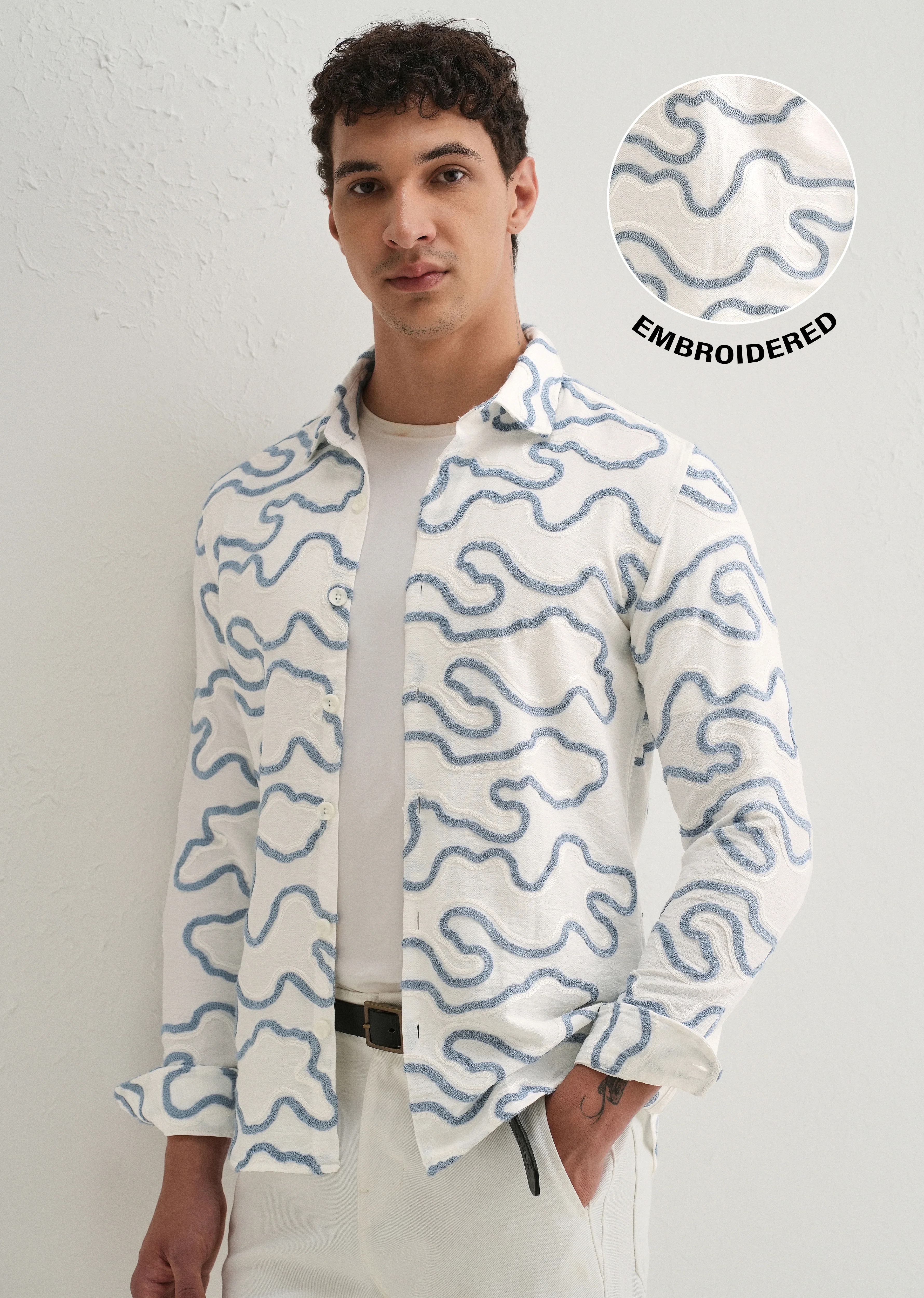 Blue Artistic Abstract Embroidery Shirt - Image 8