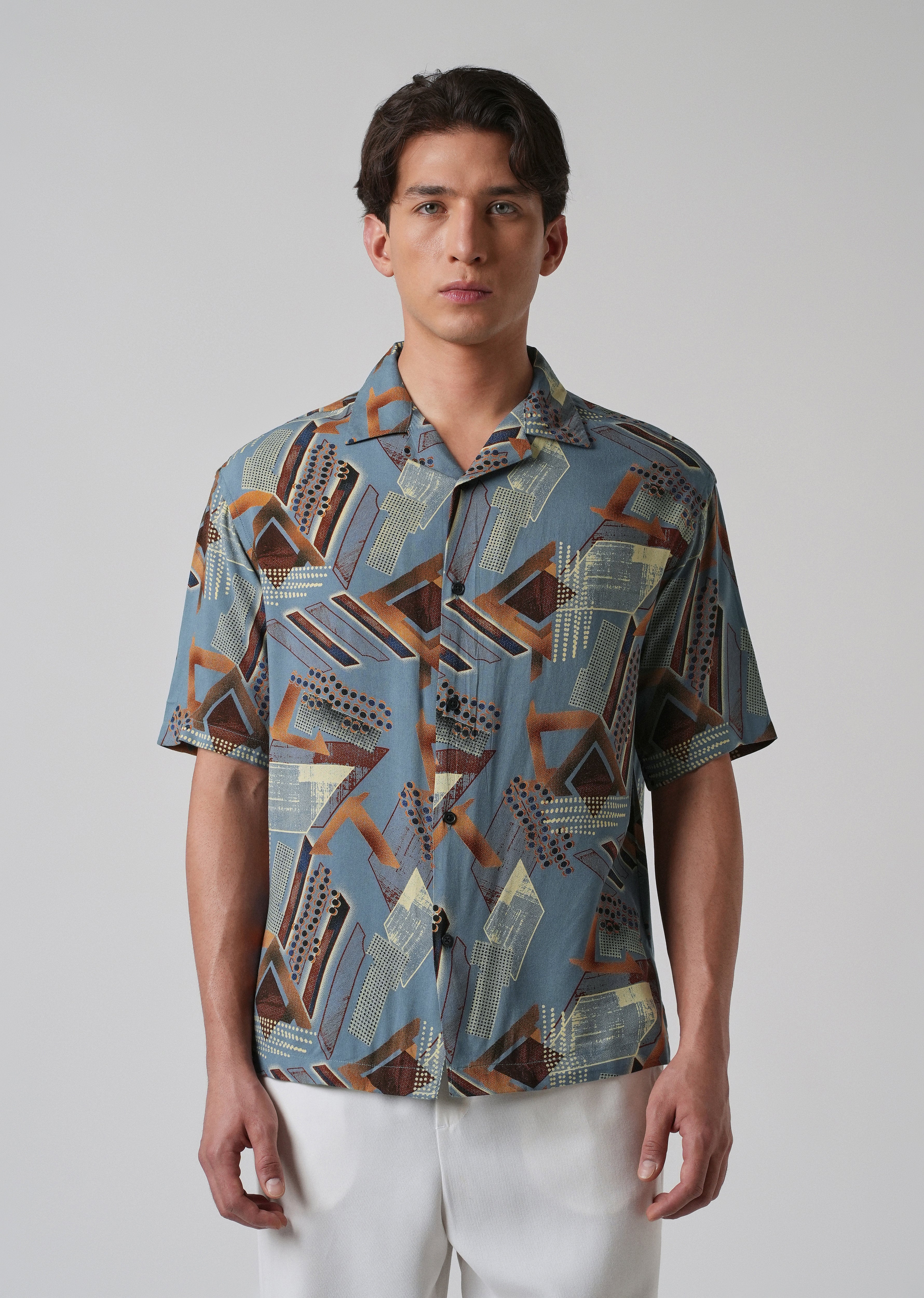 Blue Artistic Abstract Oversized Feather Shirt - Image 2