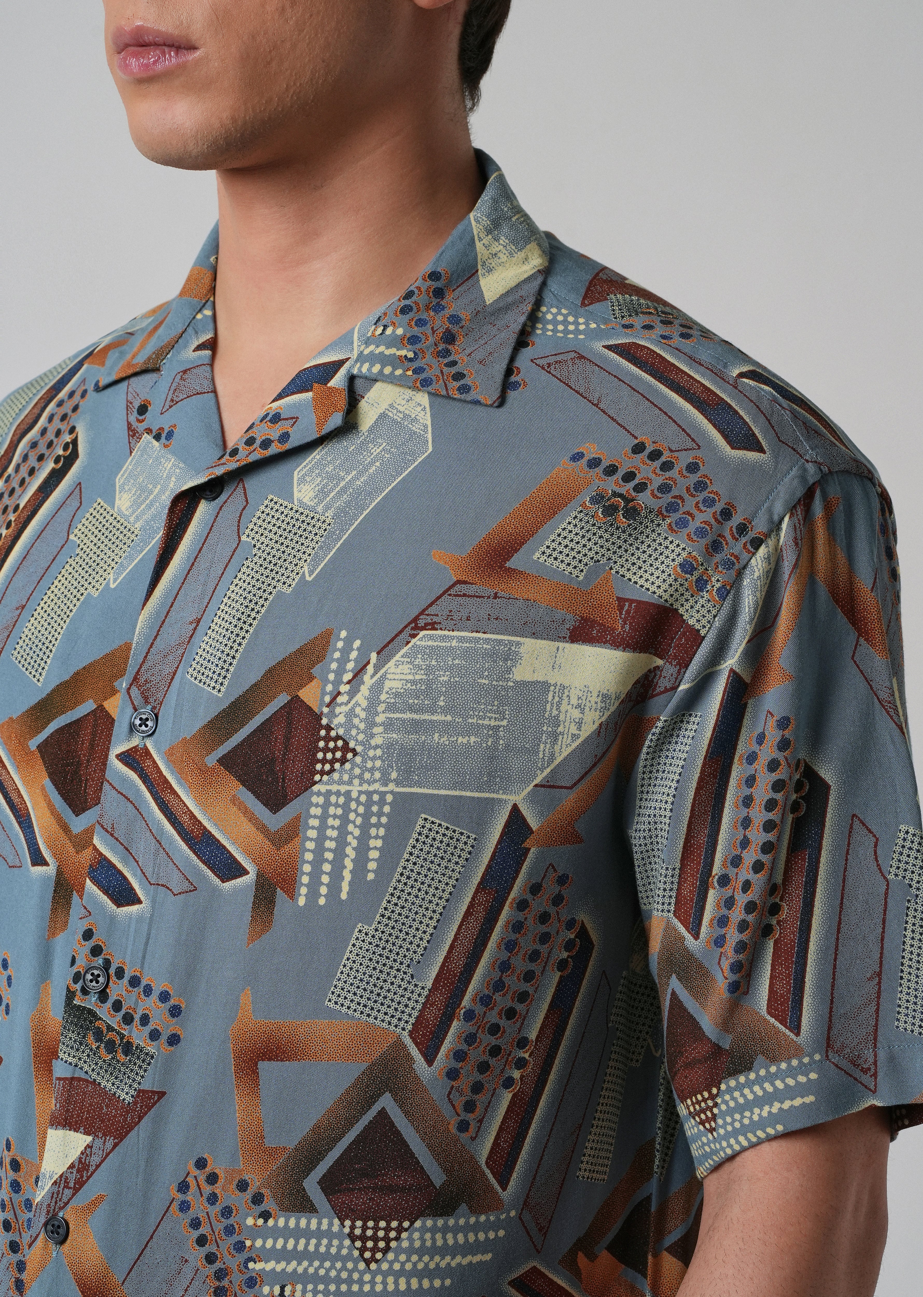 Blue Artistic Abstract Oversized Feather Shirt - Image 5