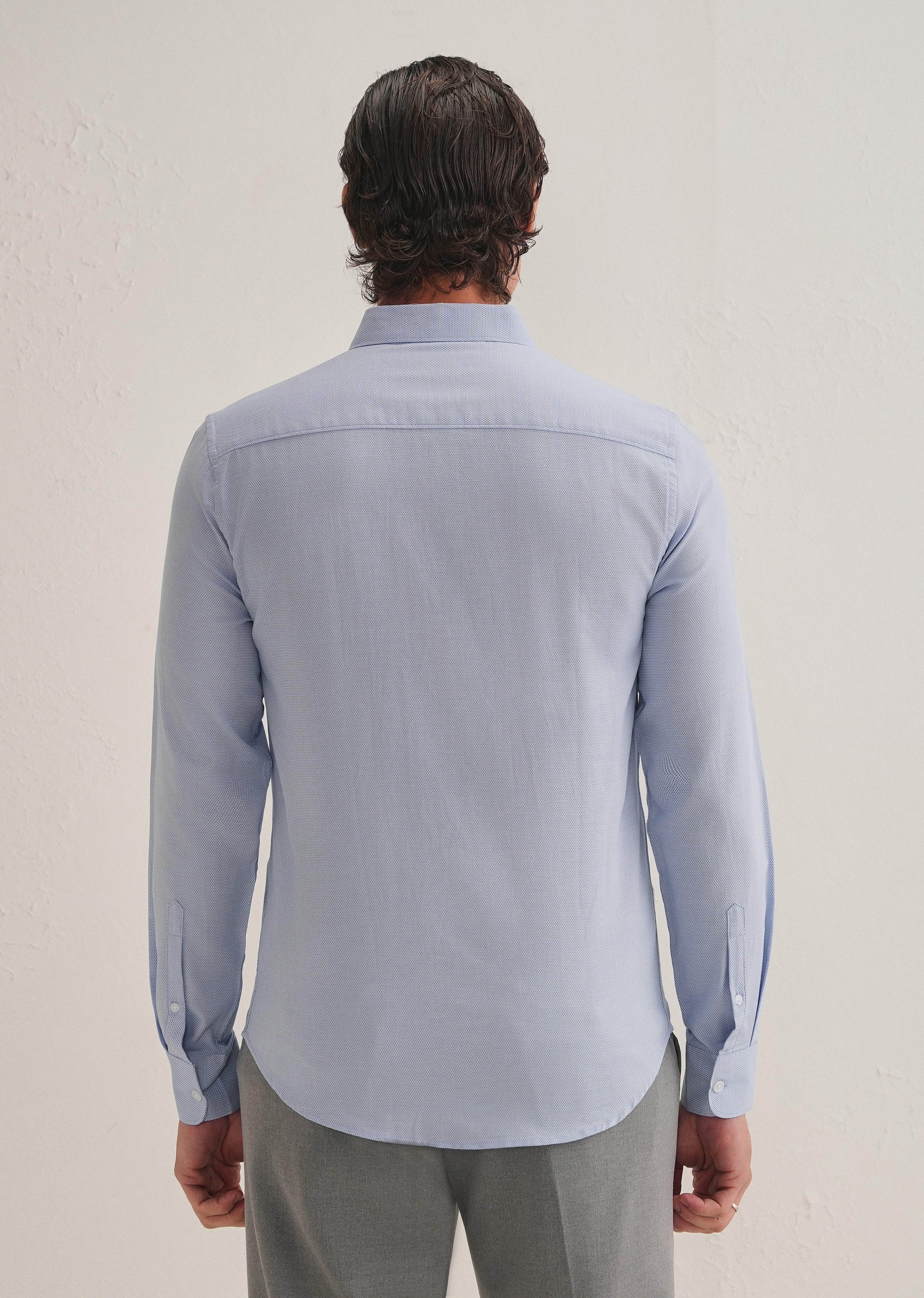 Blue Basket Weave Dobby Cotton Shirt - Image 5