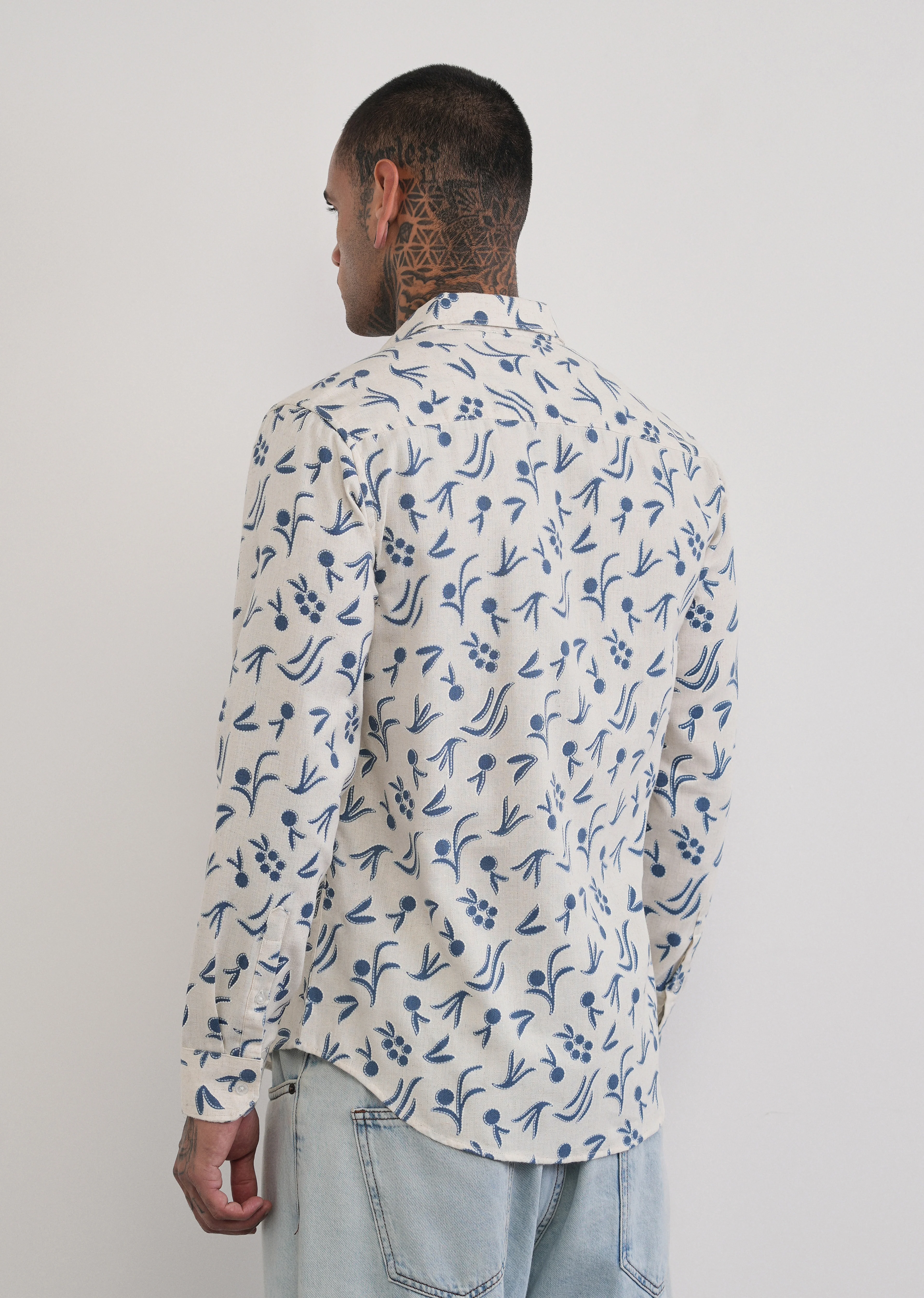 Blue Blended Linen Printed Shirt - Image 2