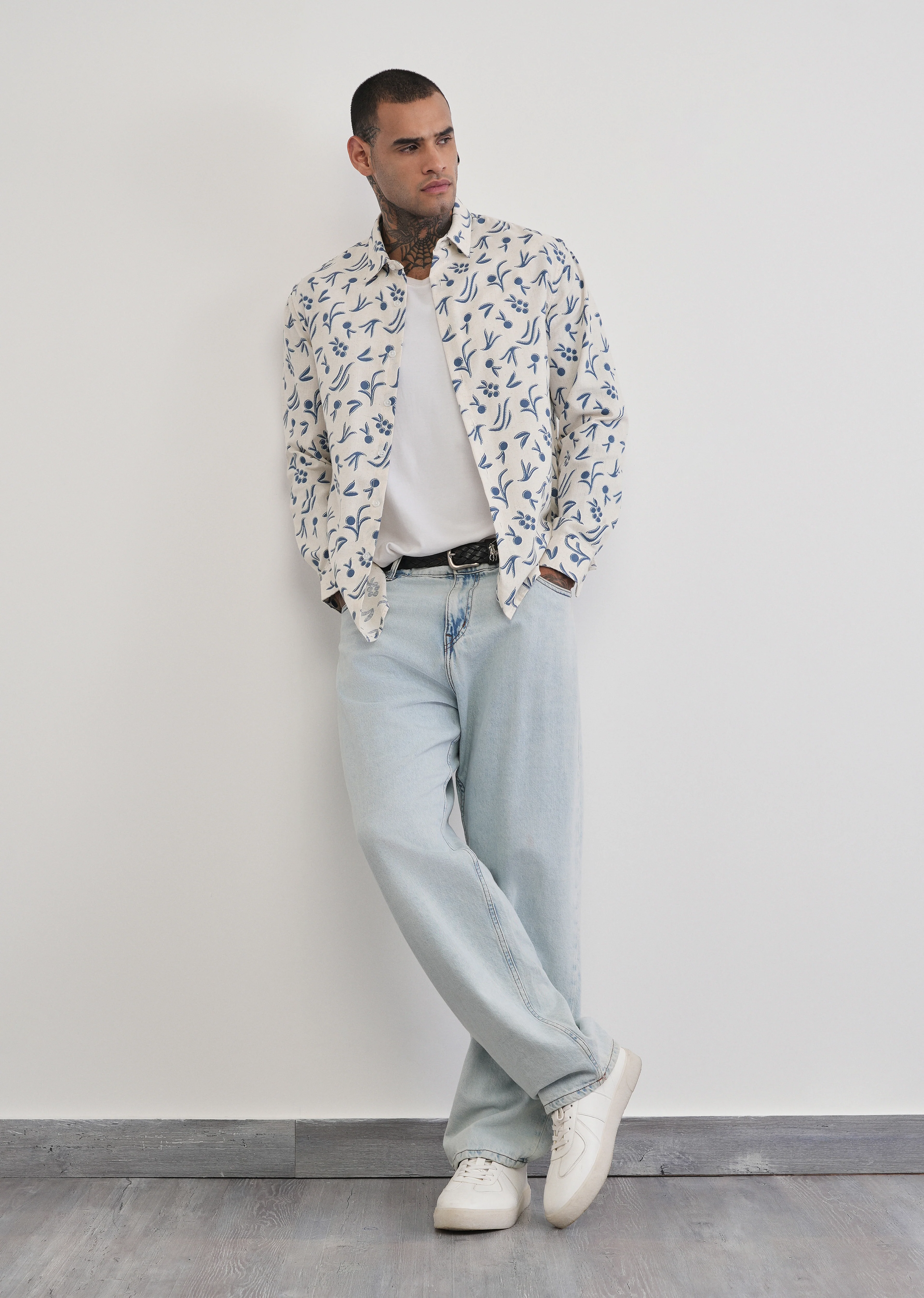 Blue Blended Linen Printed Shirt - Image 6